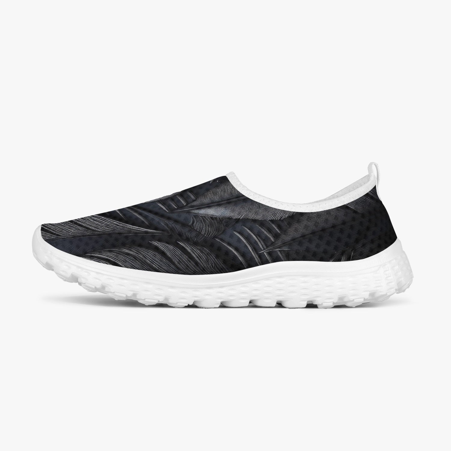 Black Tribal Feathers Women's Slip-On Mesh Running Shoes