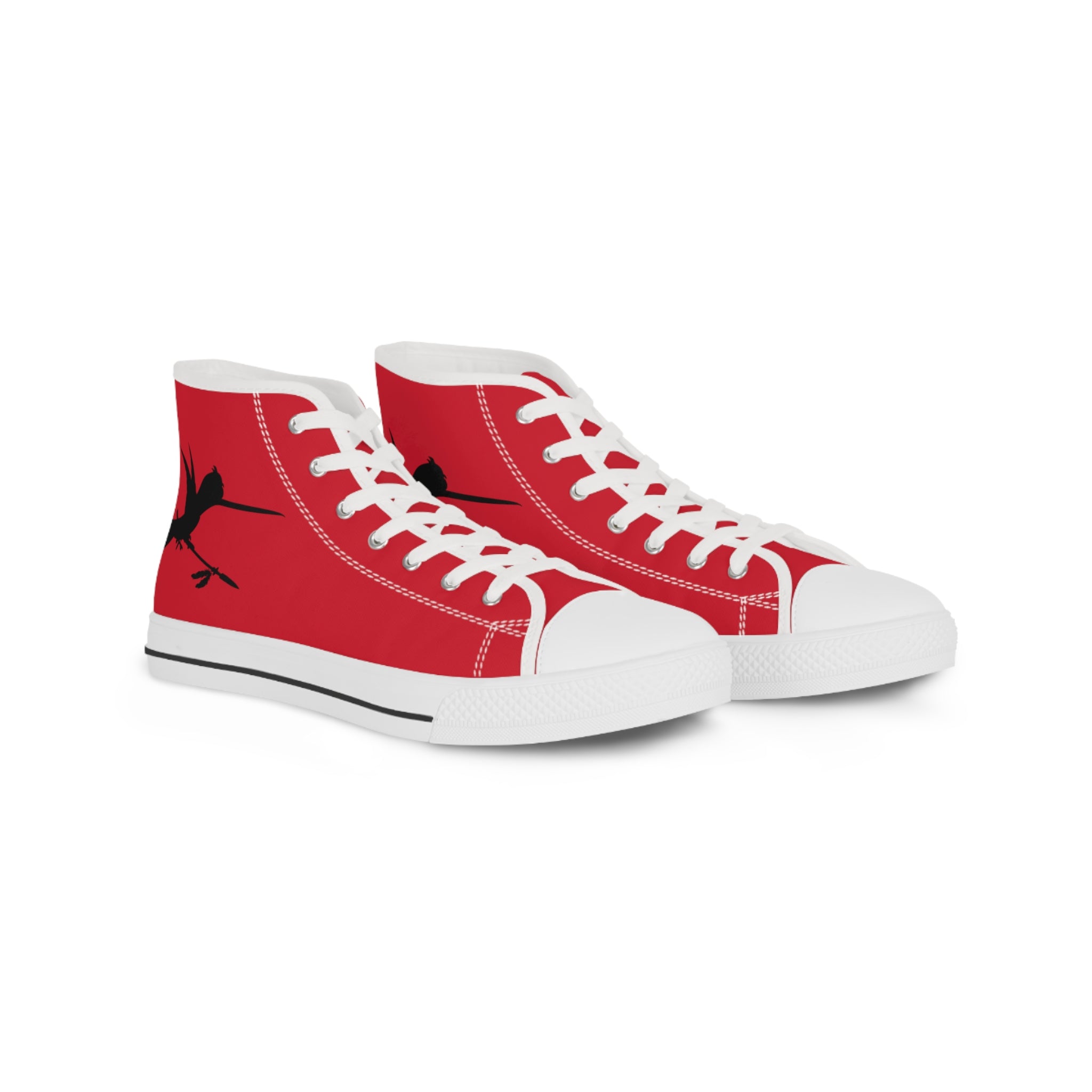 Blue White Feathers Spear Men's Red High Top Sneakers