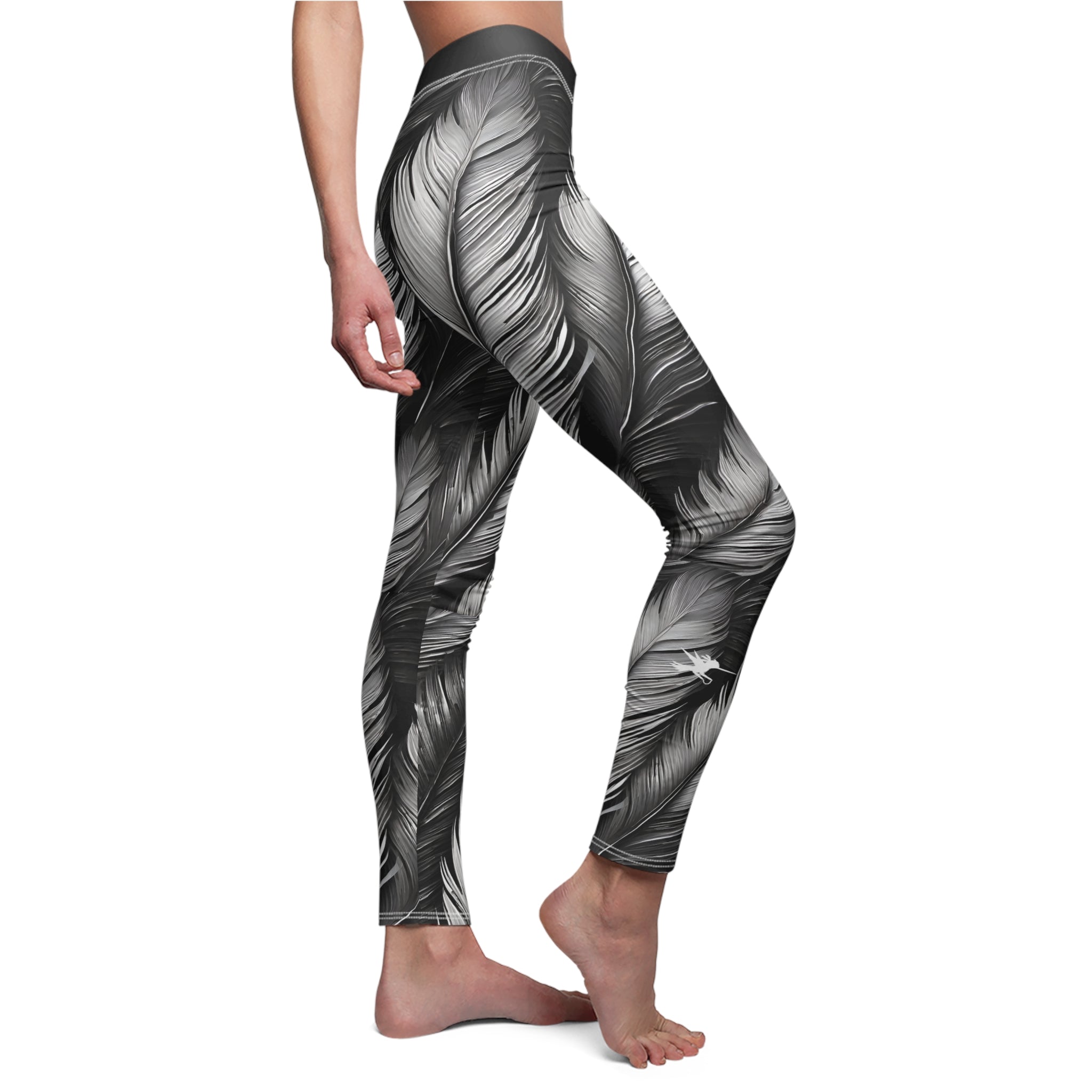 White Tribal Feathers Leggings