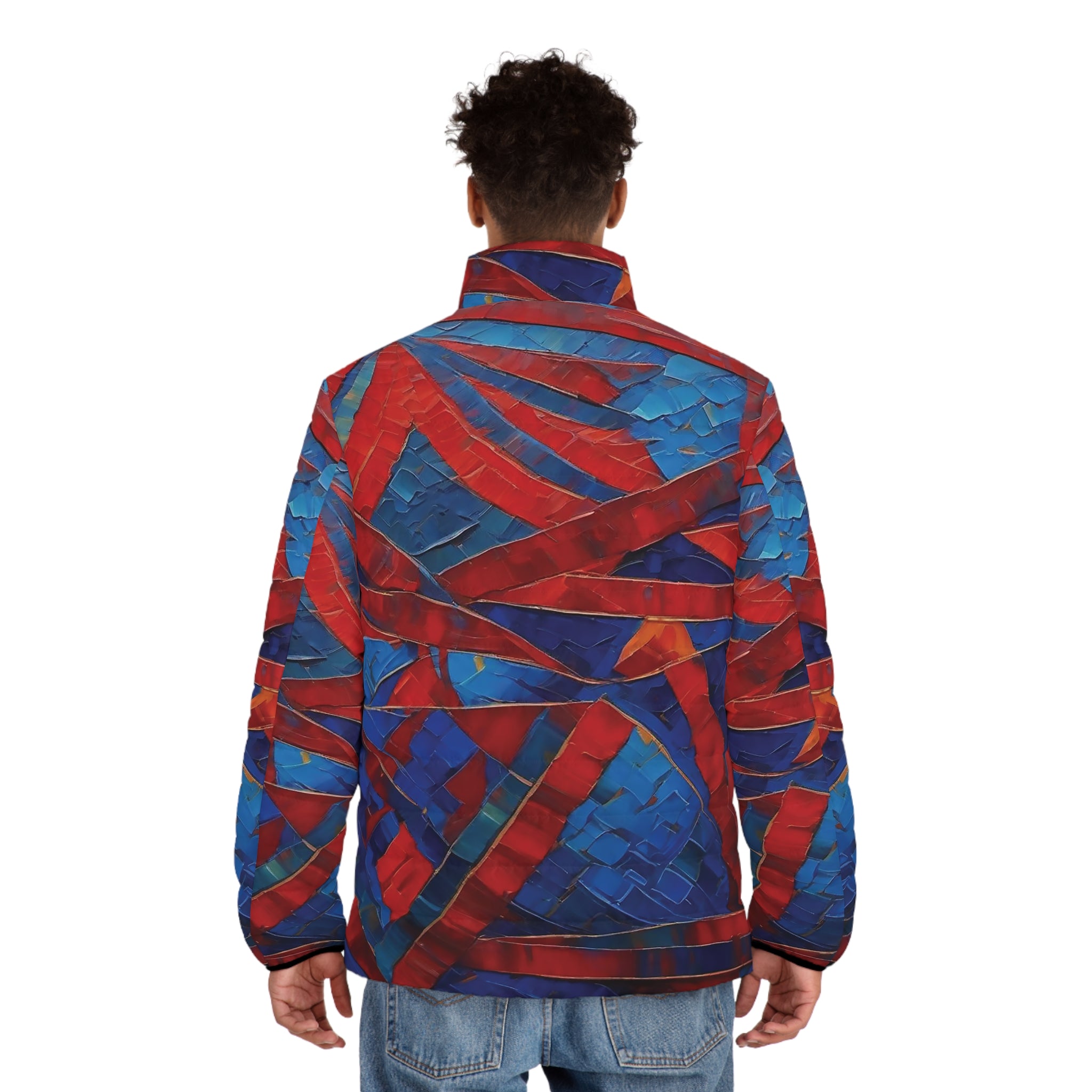 Red Blue Tribal Puffer Jacket