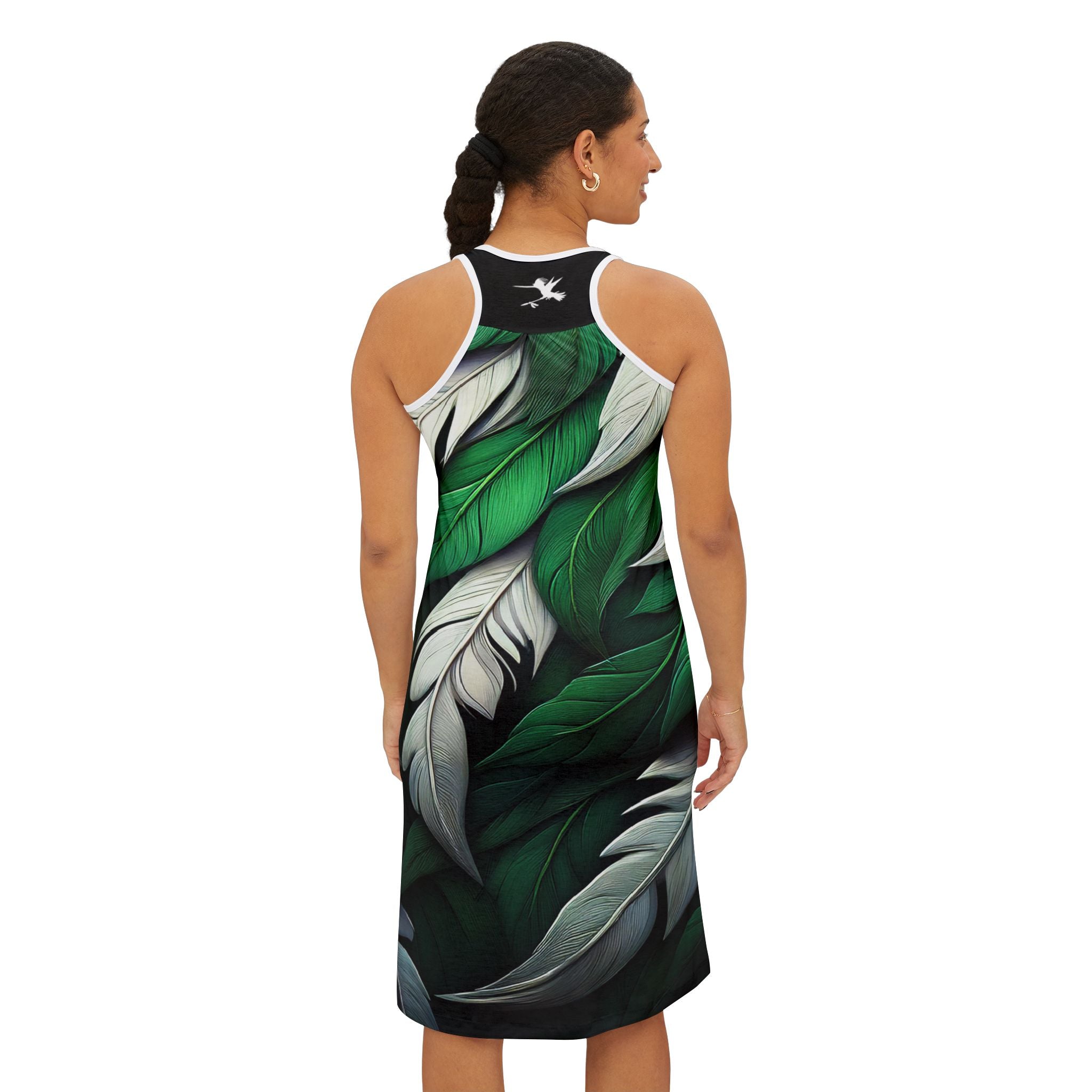 Green White Feathers Spear Racerback Dress