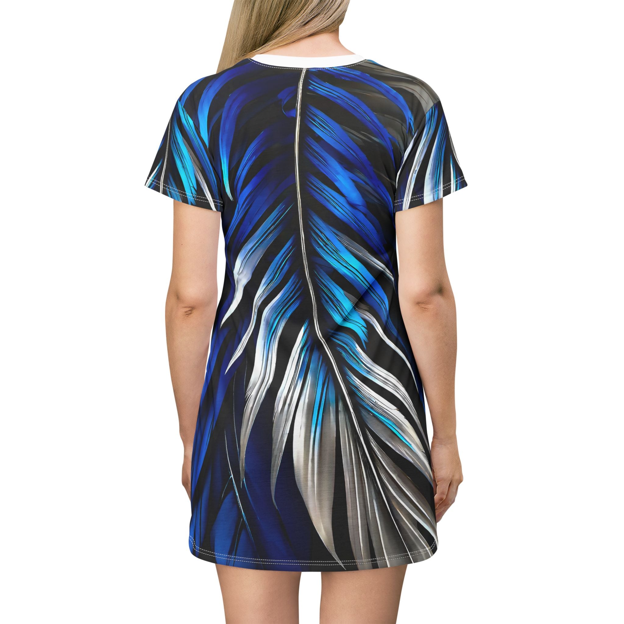 Blue White Feathers Spear T-Shirt Dress