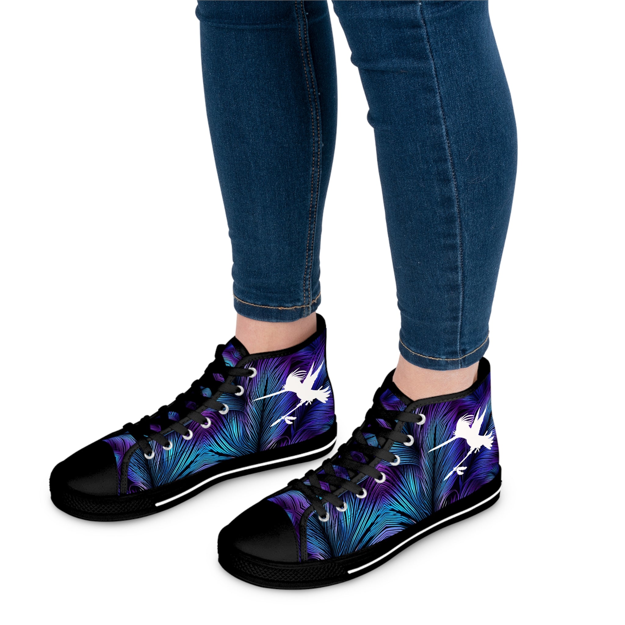 Purple Blue Feathers Spear Women's High Top Sneakers