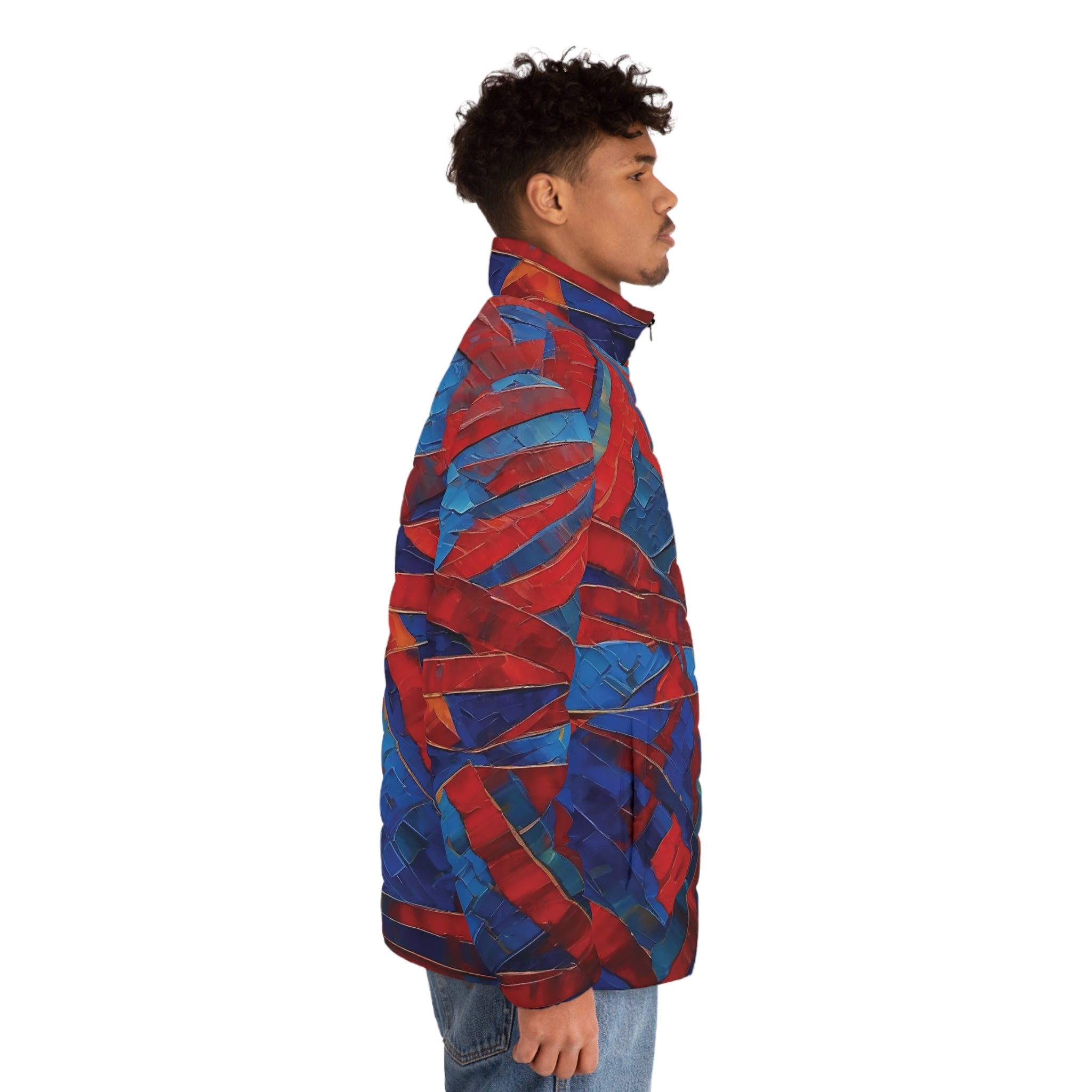 Red Blue Tribal Puffer Jacket