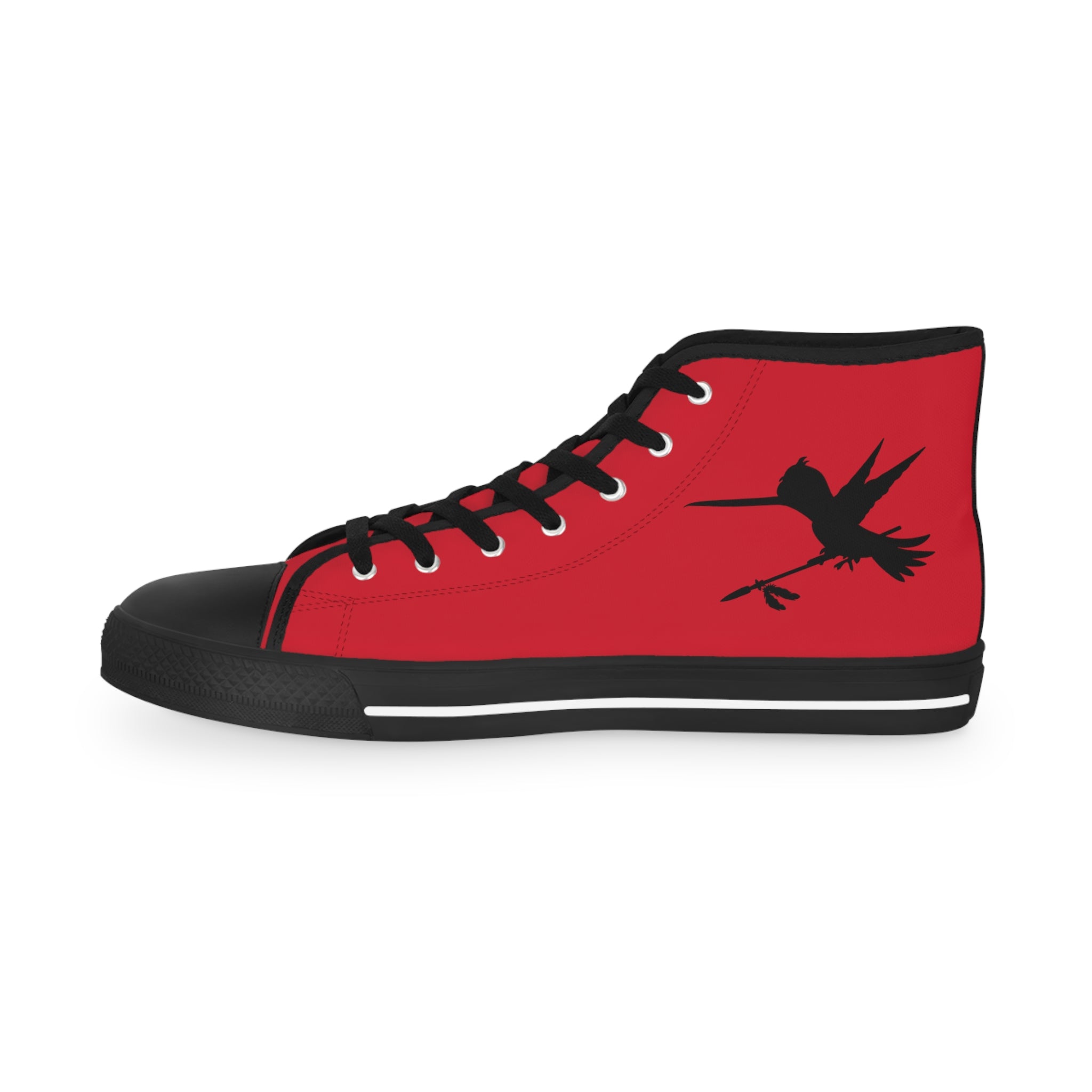 Blue White Feathers Spear Men's Red High Top Sneakers