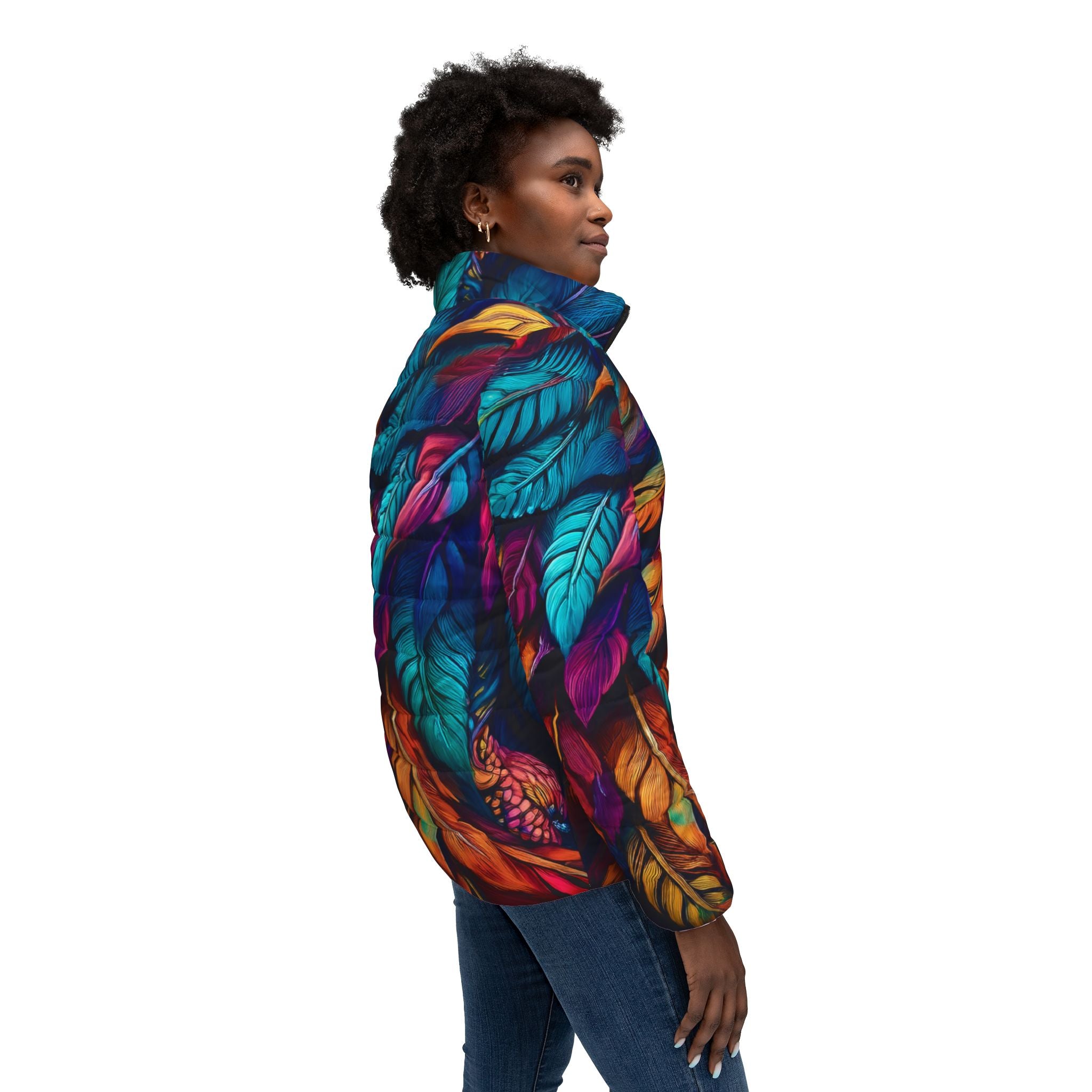 Colorful Feathers Women's Puffer Jacket