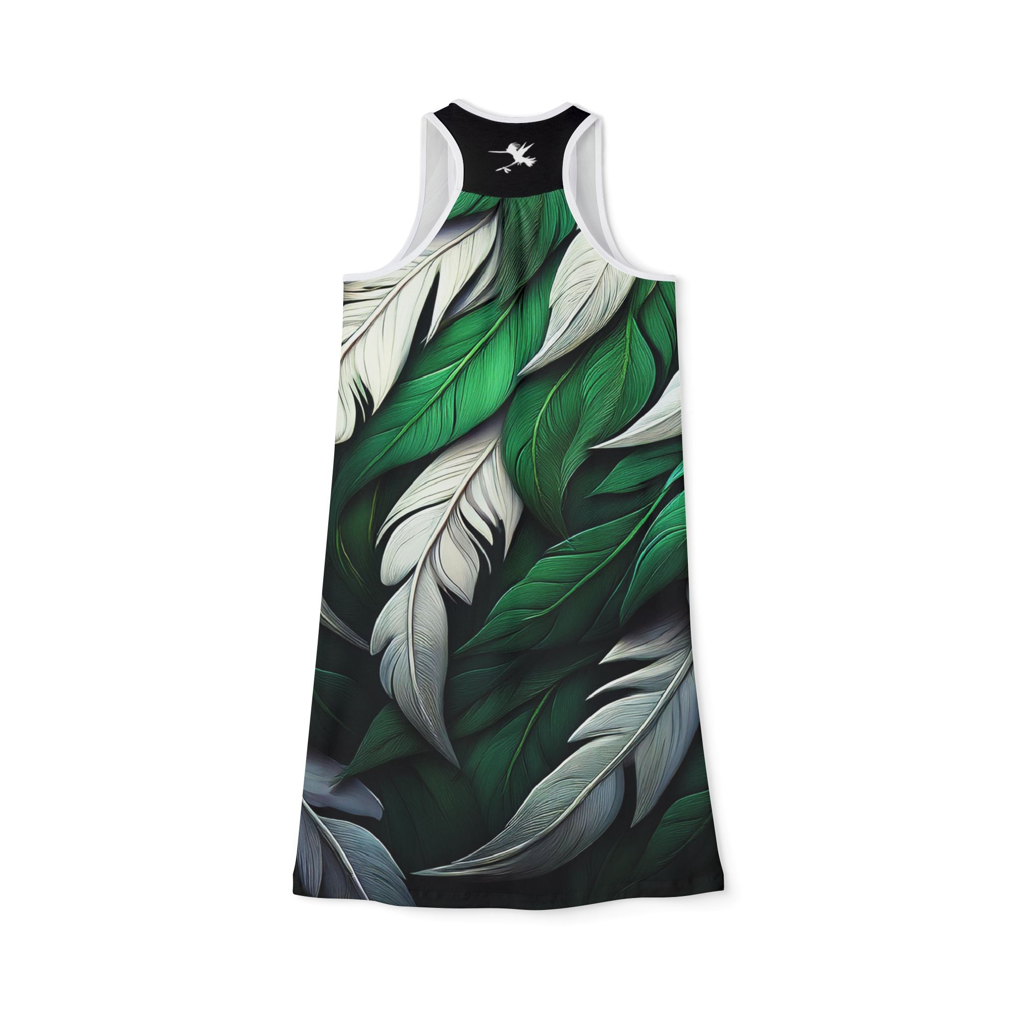 Green White Feathers Spear Racerback Dress