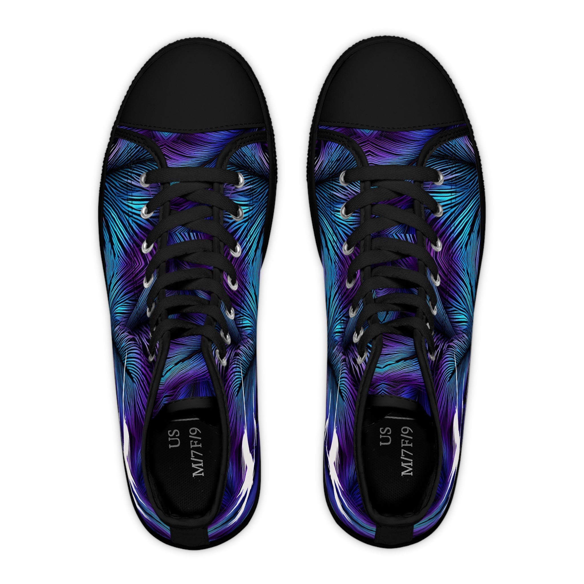 Purple Blue Feathers Spear Women's High Top Sneakers