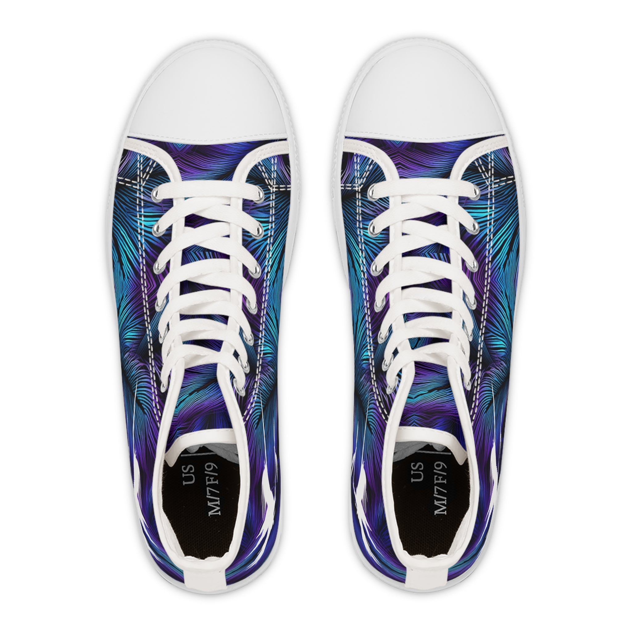 Purple Blue Feathers Spear Women's High Top Sneakers