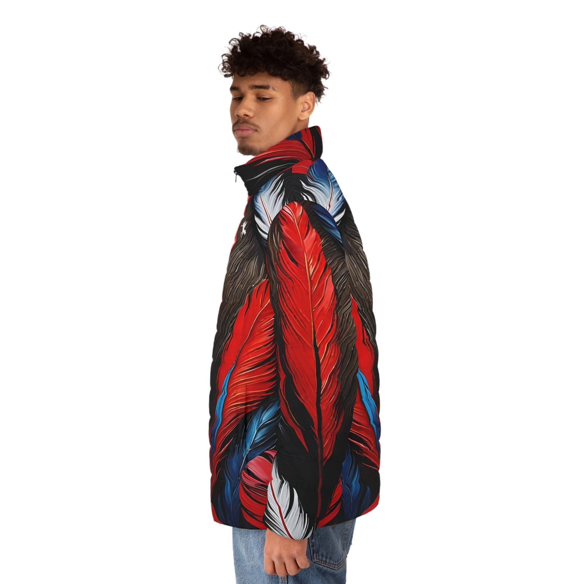 Red Blue white Feathers Puffer Jacket