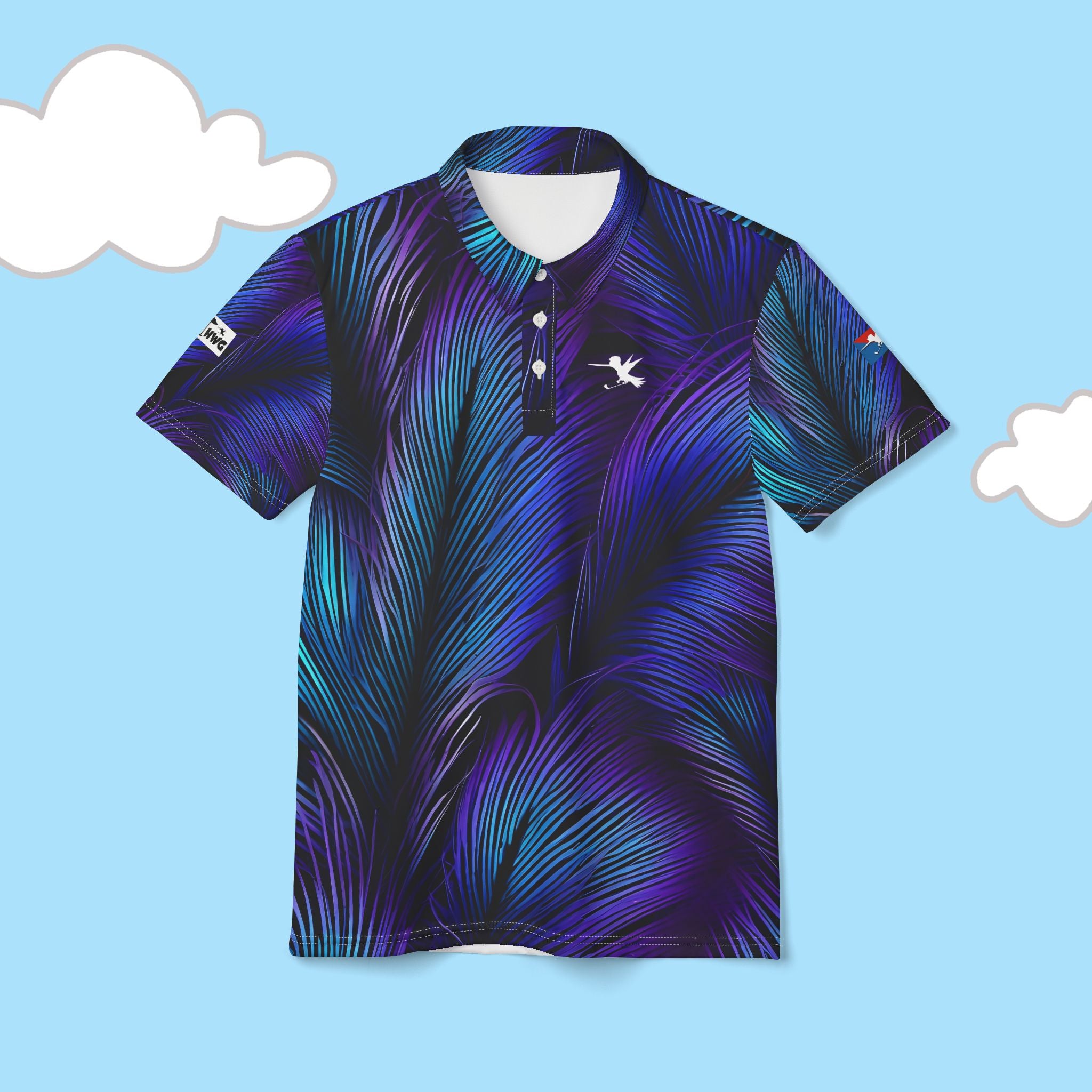 Purple Blue Feathers Golf Polo Shirt
