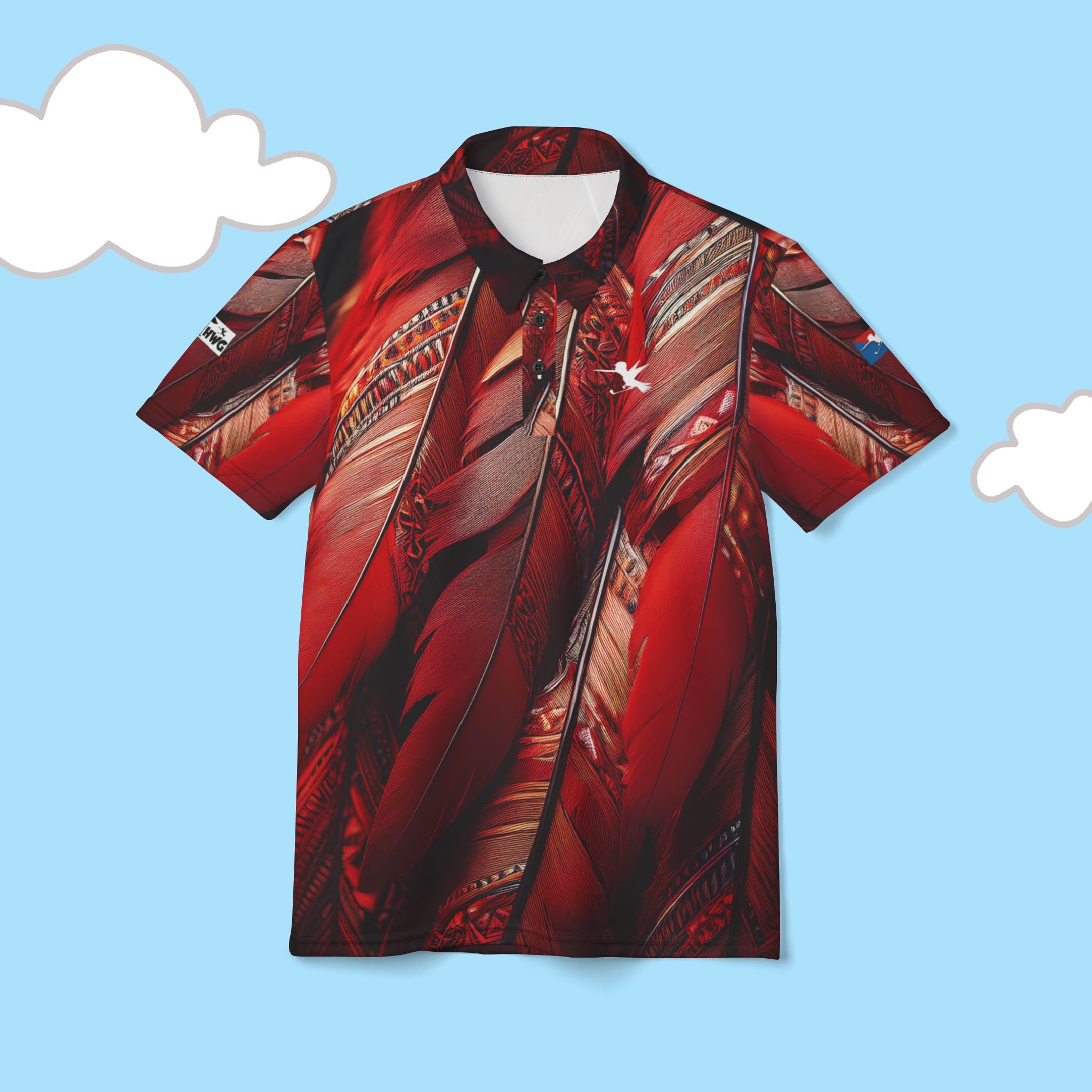 Red Tribal Feathers Golf Polo Shirt