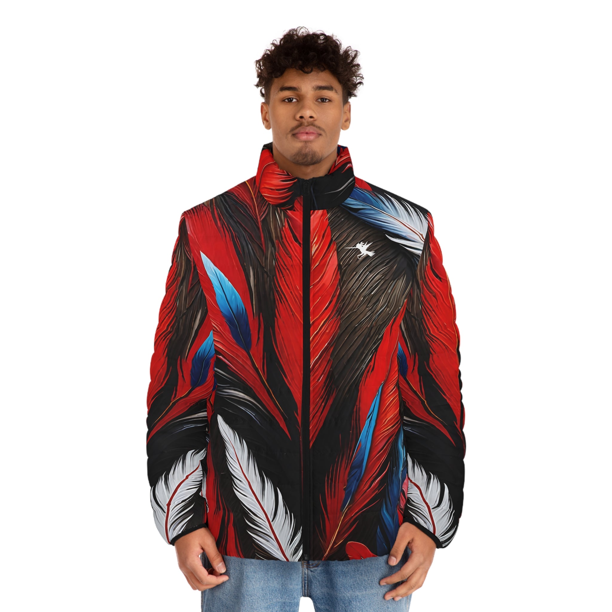 Red Blue white Feathers Puffer Jacket