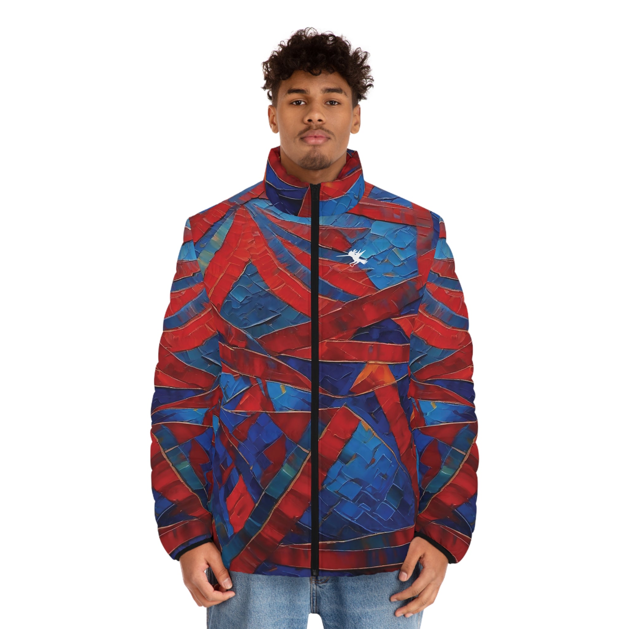 Red Blue Tribal Puffer Jacket