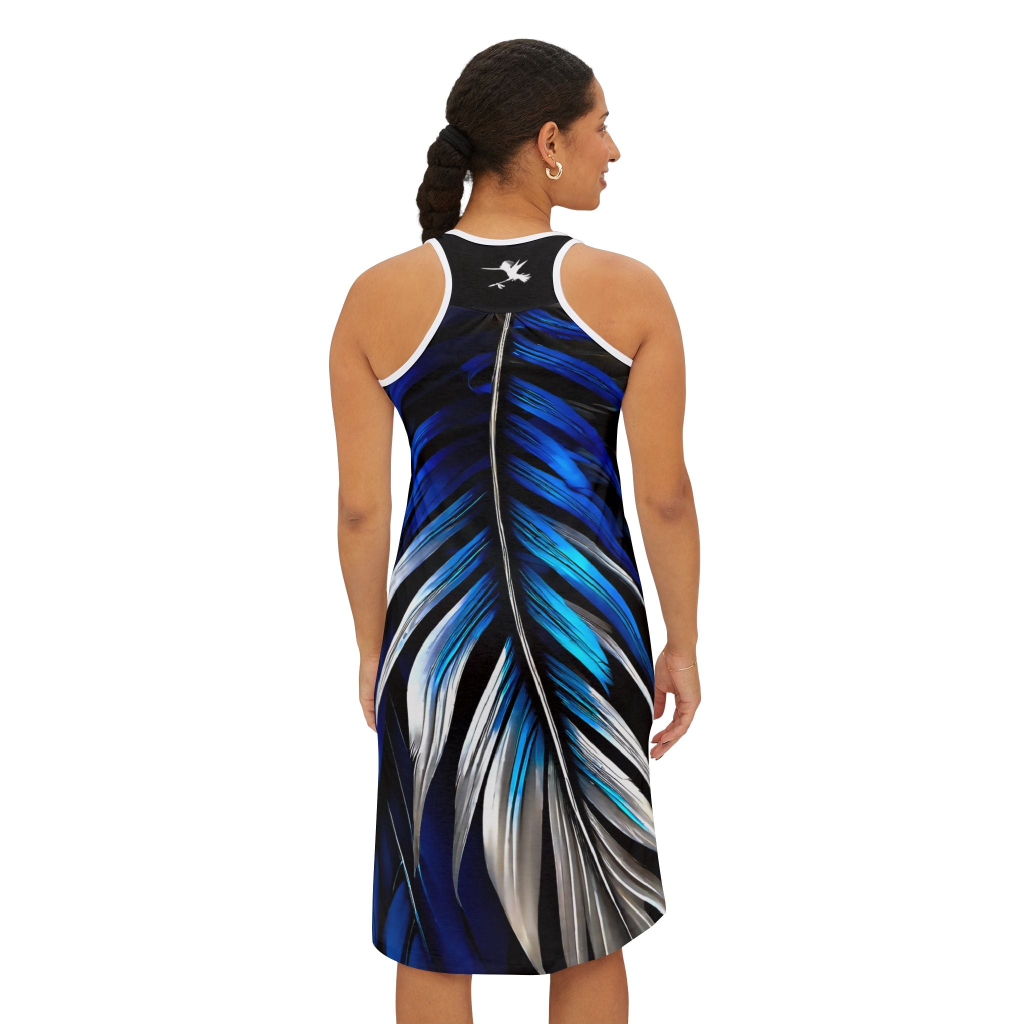 Blue White Feathers Spear Racerback Dress