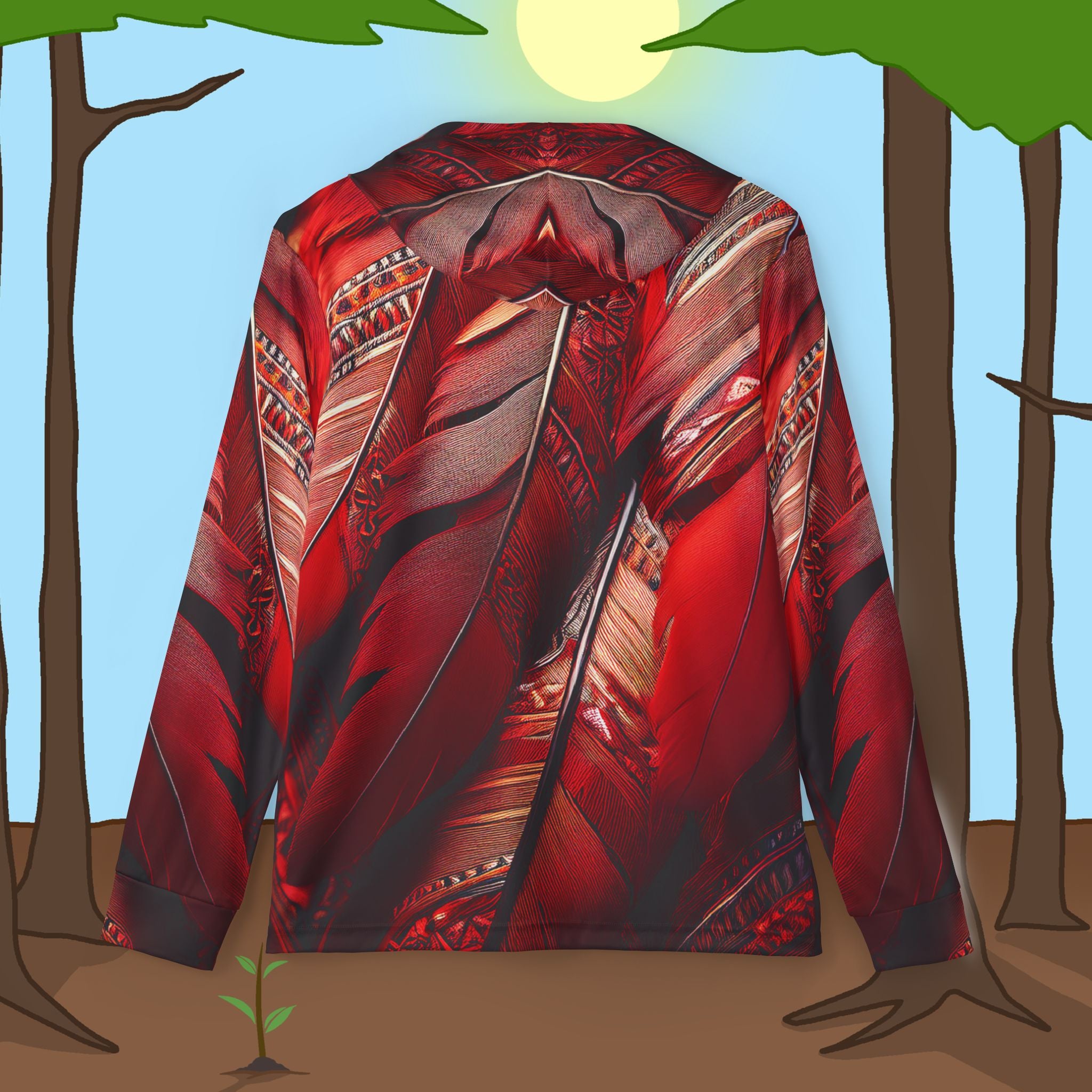 Red Tribal Feathers Warmup Sports Hoodie