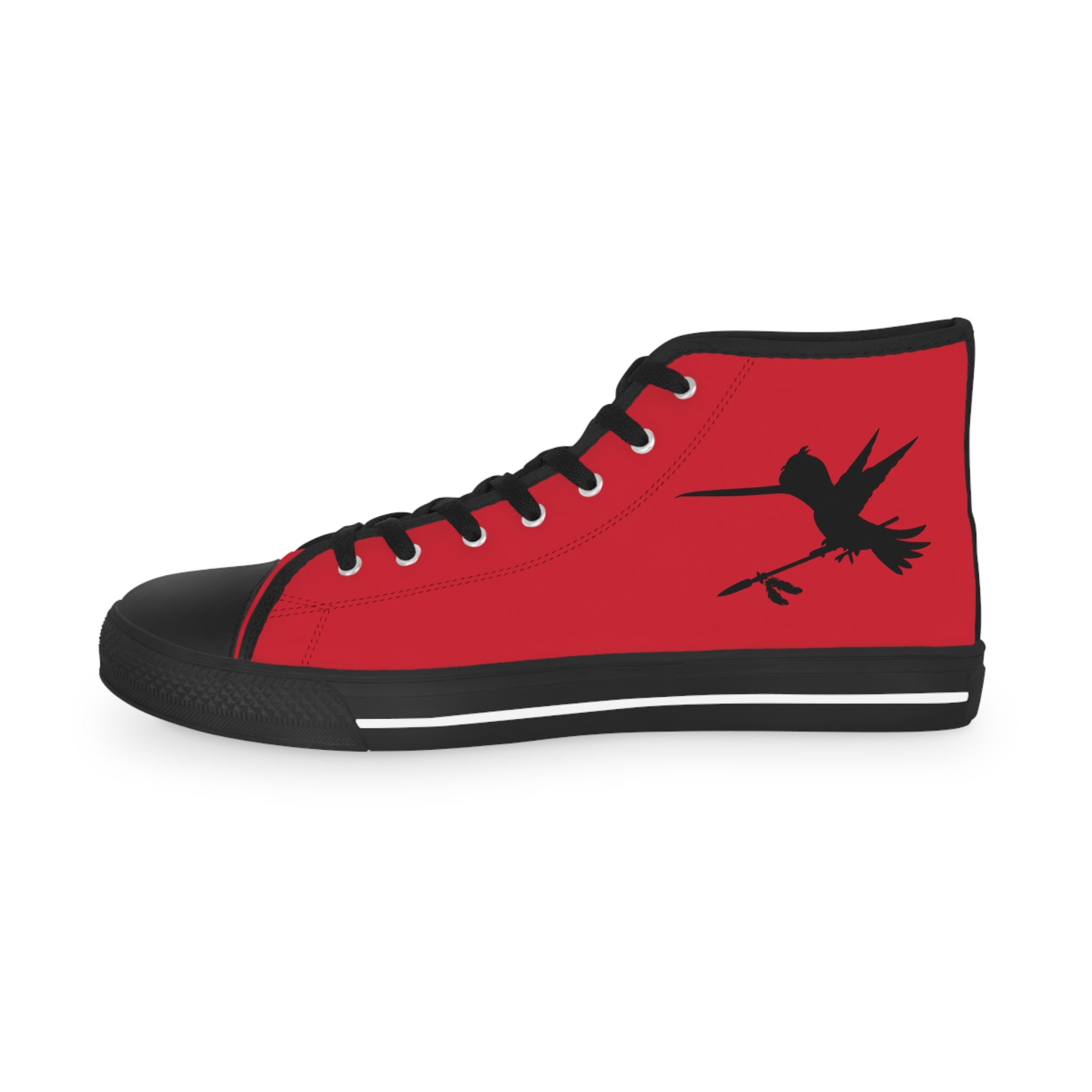 Blue White Feathers Spear Men's Red High Top Sneakers