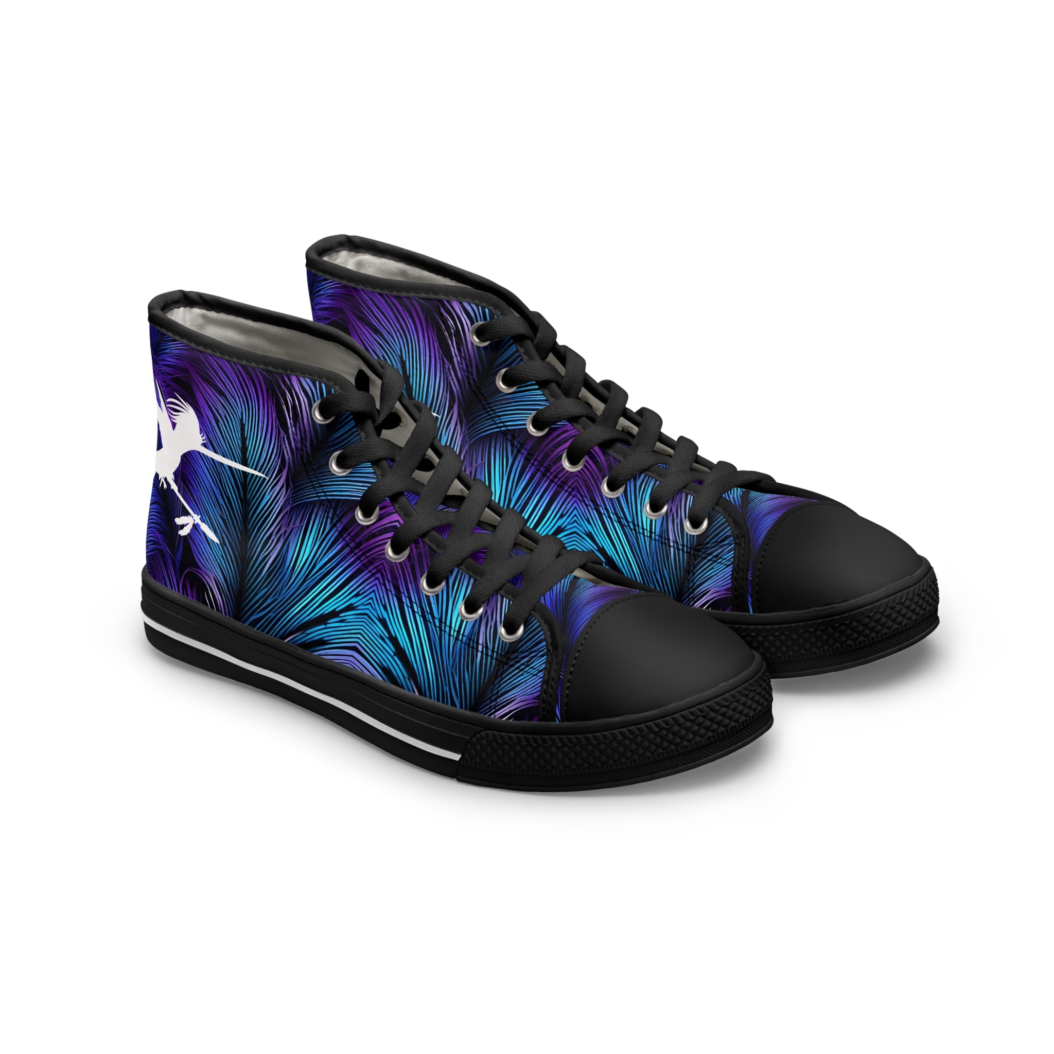 Purple Blue Feathers Spear Women's High Top Sneakers