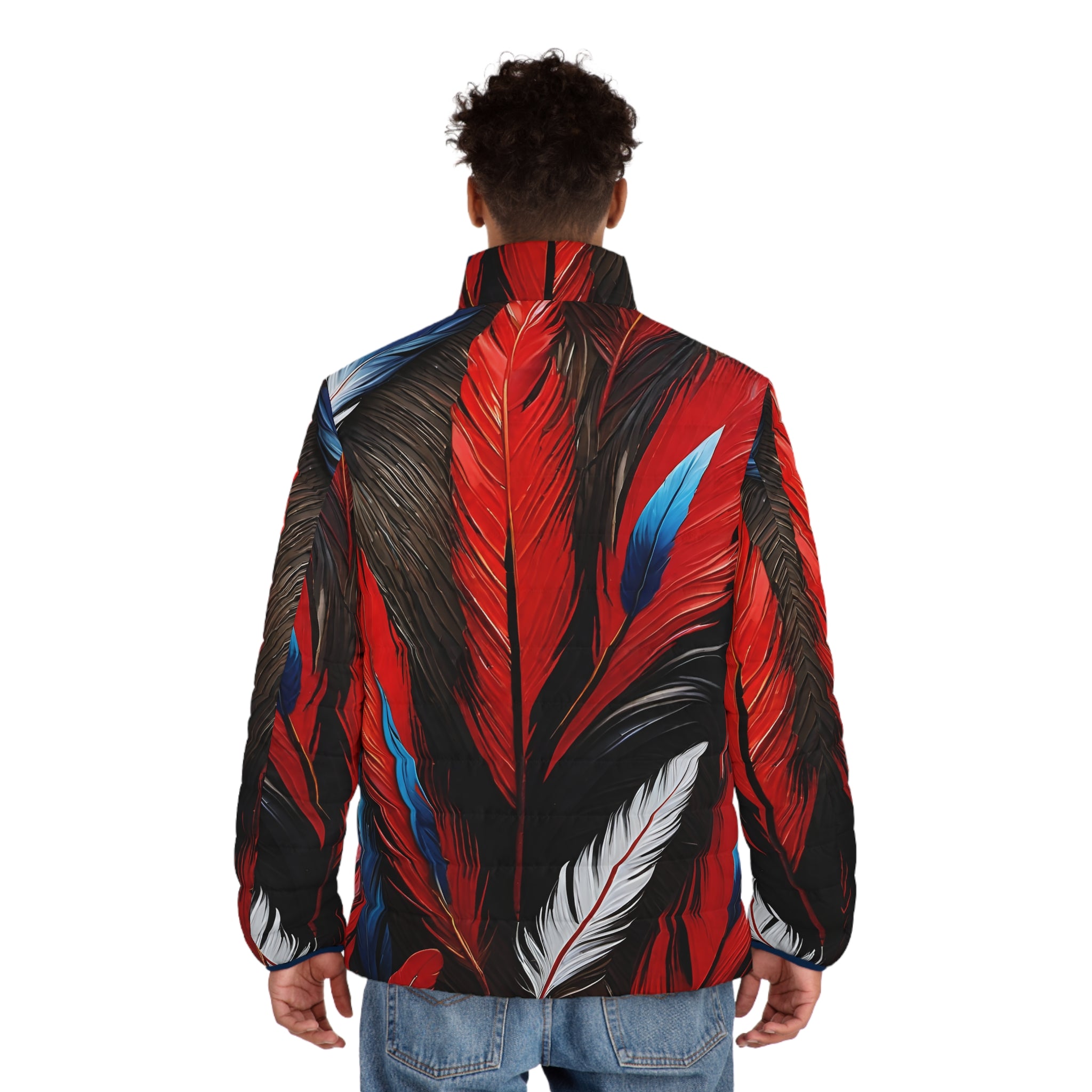 Red Blue white Feathers Puffer Jacket