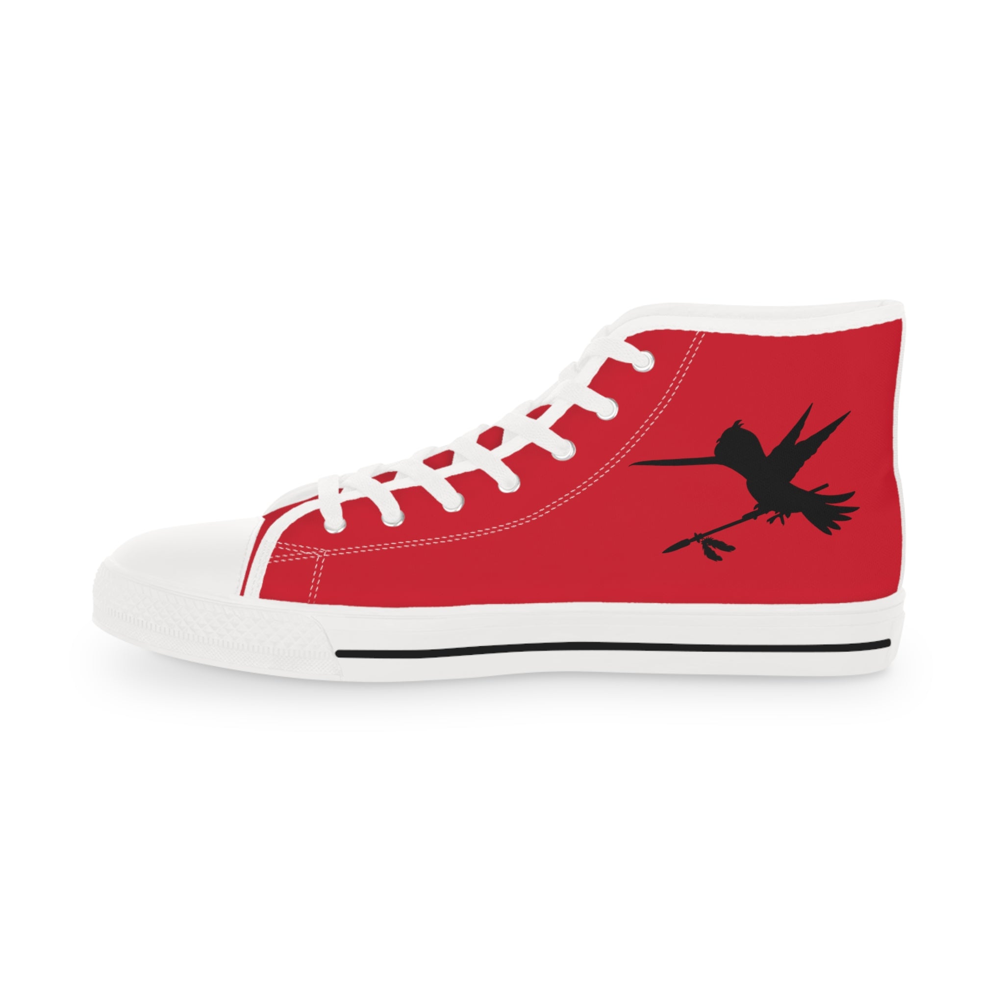 Blue White Feathers Spear Men's Red High Top Sneakers