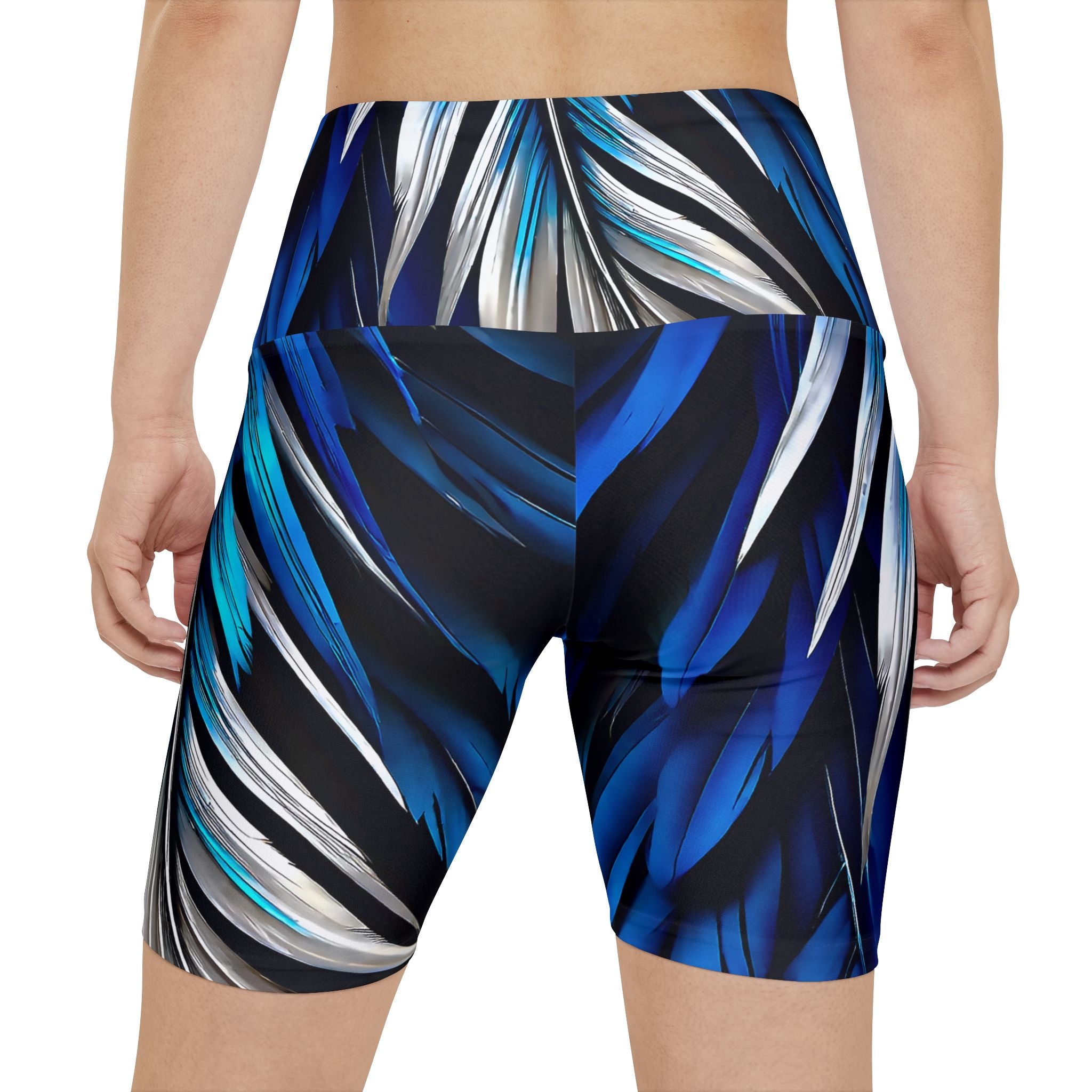 Blue White Feathers Spear Workout Shorts