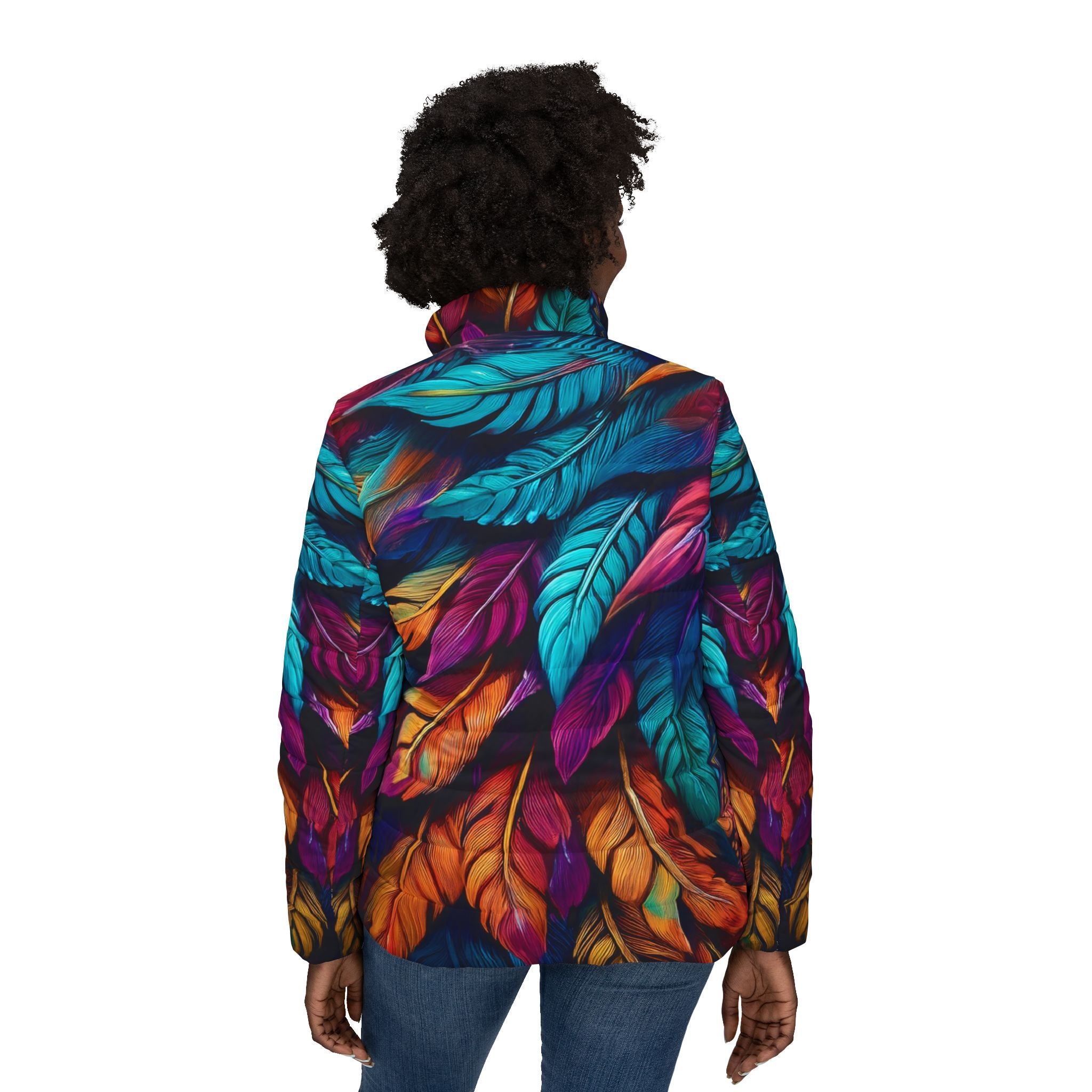 Colorful Feathers Women's Puffer Jacket