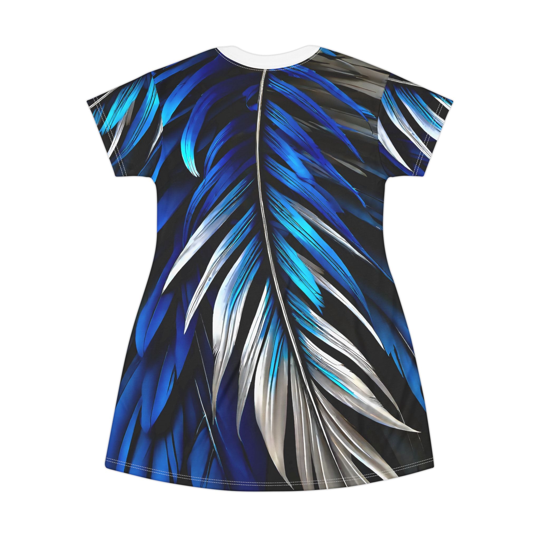 Blue White Feathers Spear T-Shirt Dress