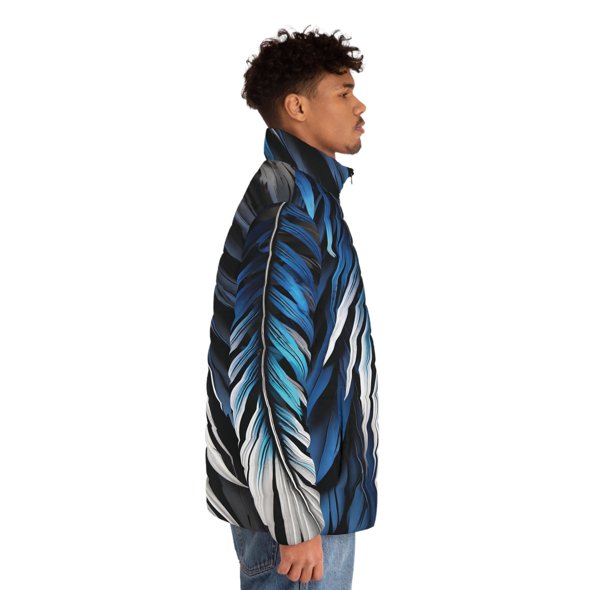 Blue White Feathers Puffer Jacket