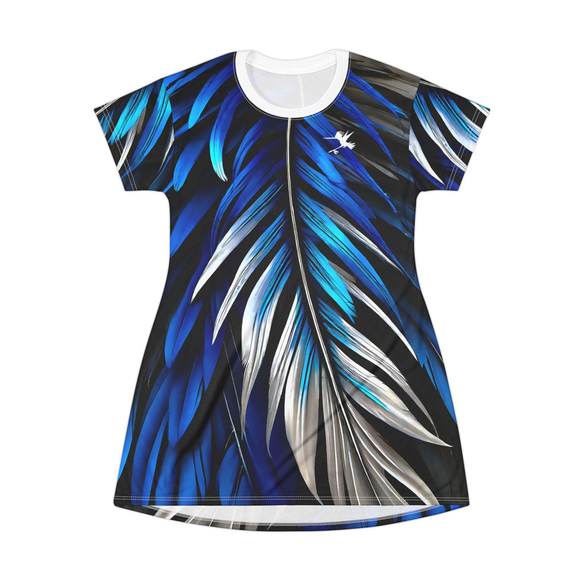 Blue White Feathers Spear T-Shirt Dress