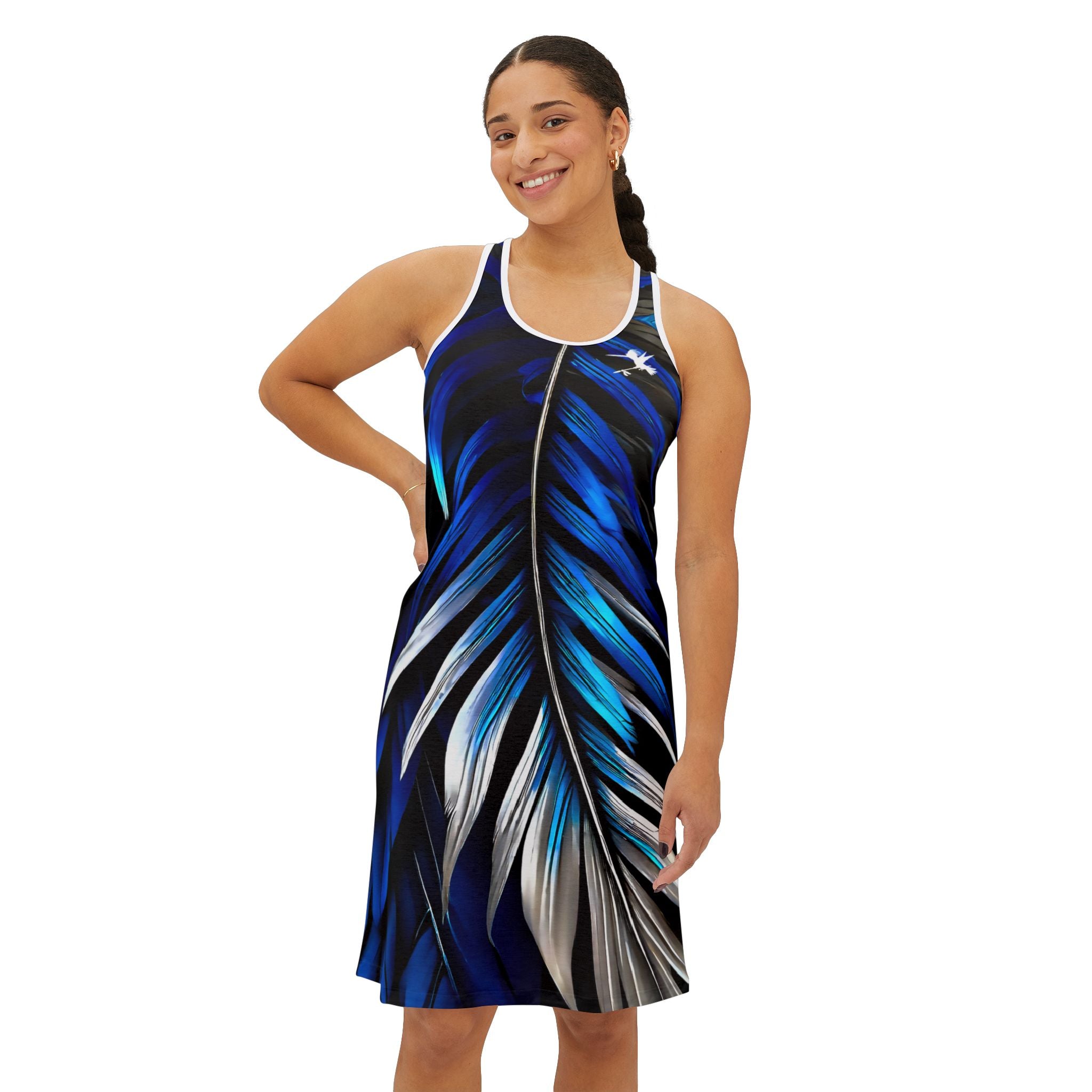 Blue White Feathers Spear Racerback Dress