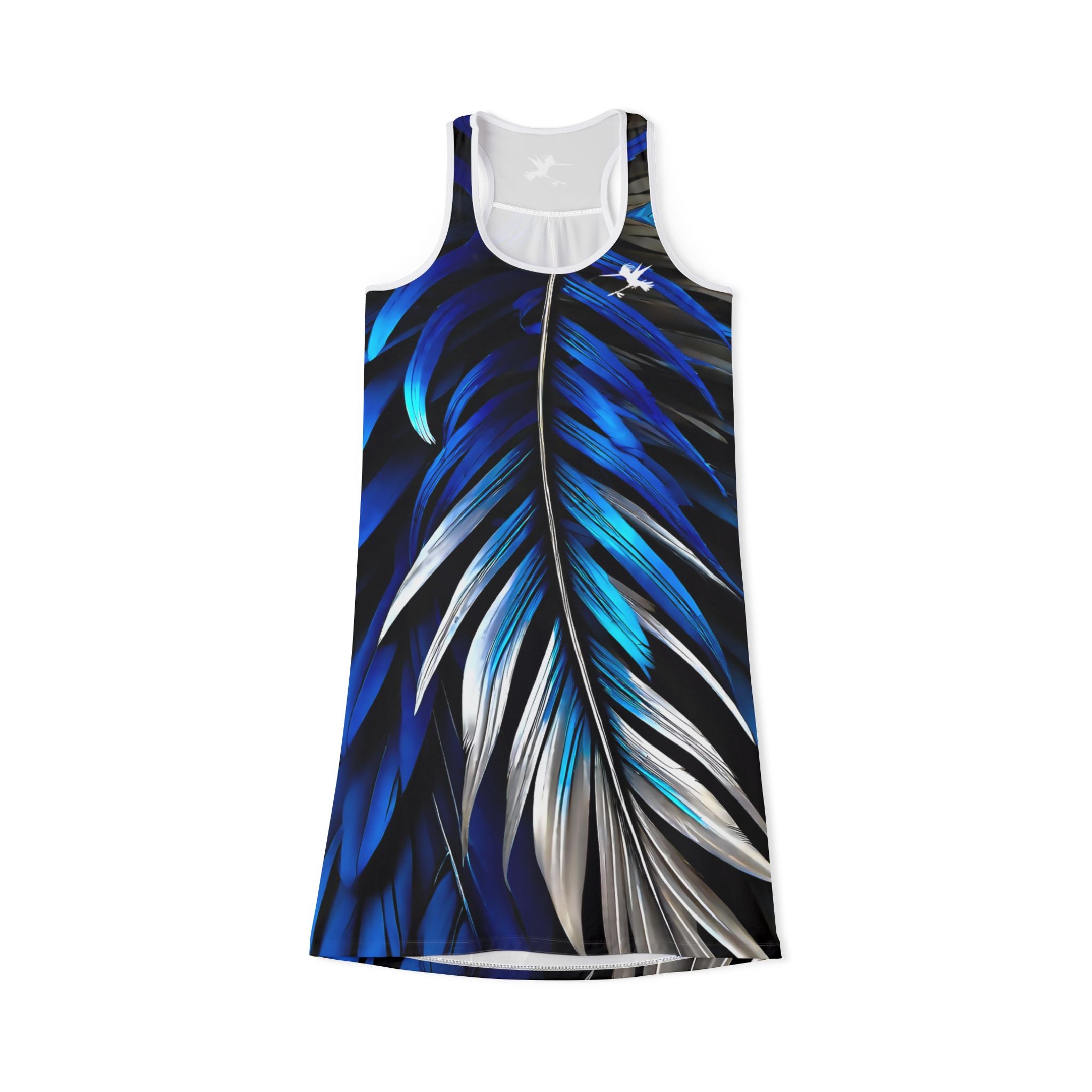 Blue White Feathers Spear Racerback Dress