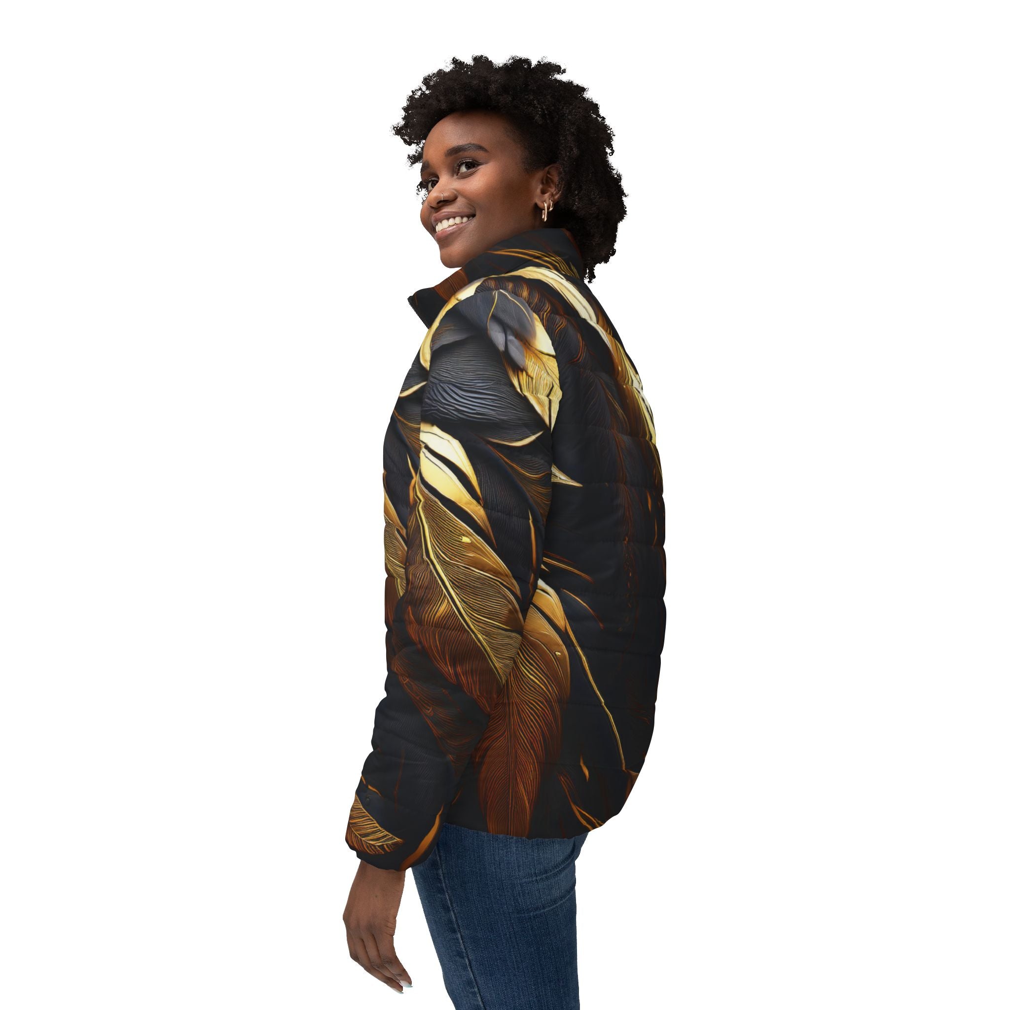 Golden Feathers Women's Puffer Jacket