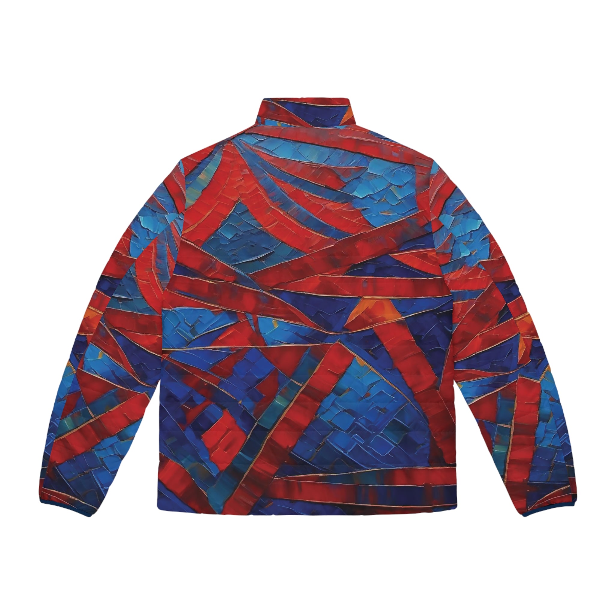 Red Blue Tribal Puffer Jacket