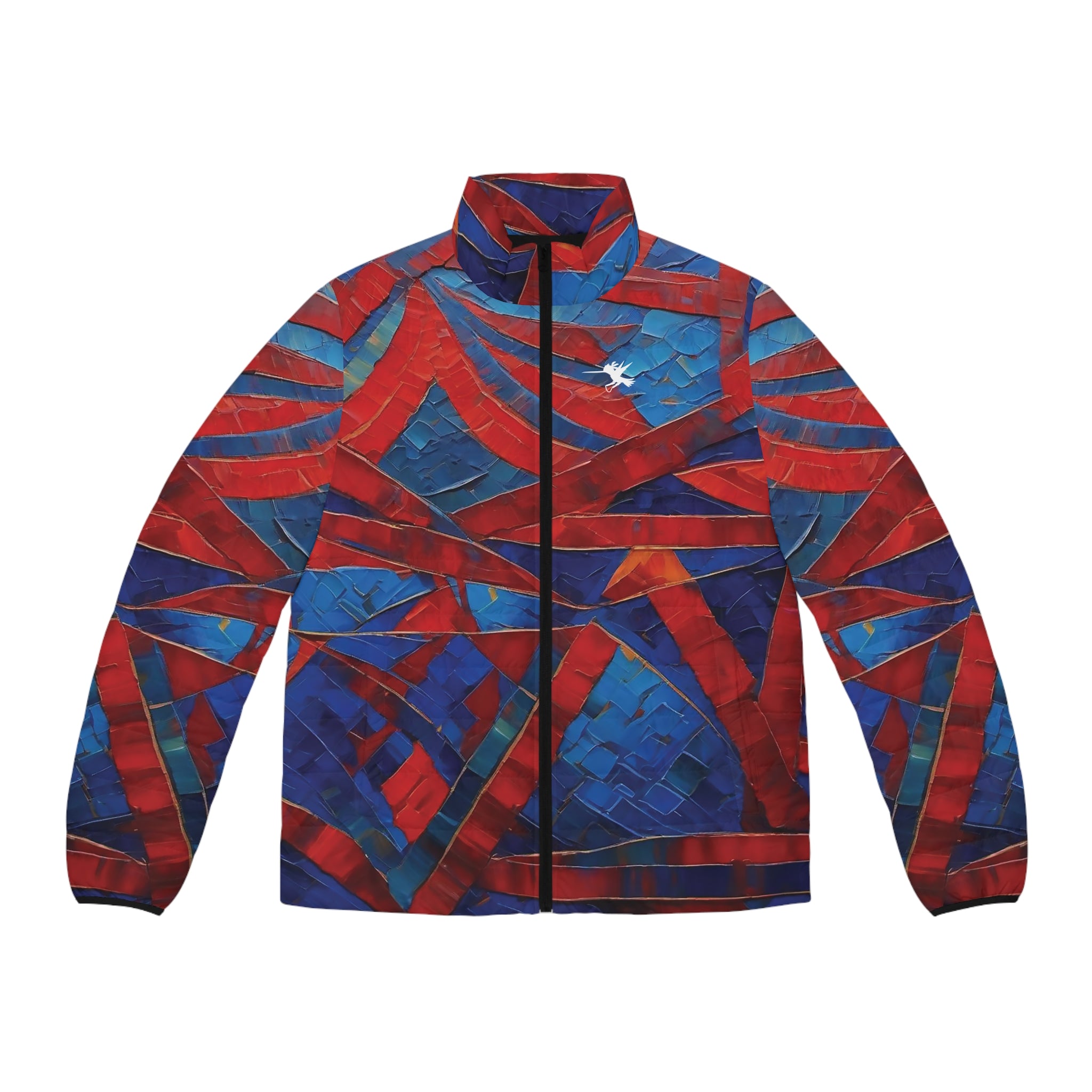 Red Blue Tribal Puffer Jacket