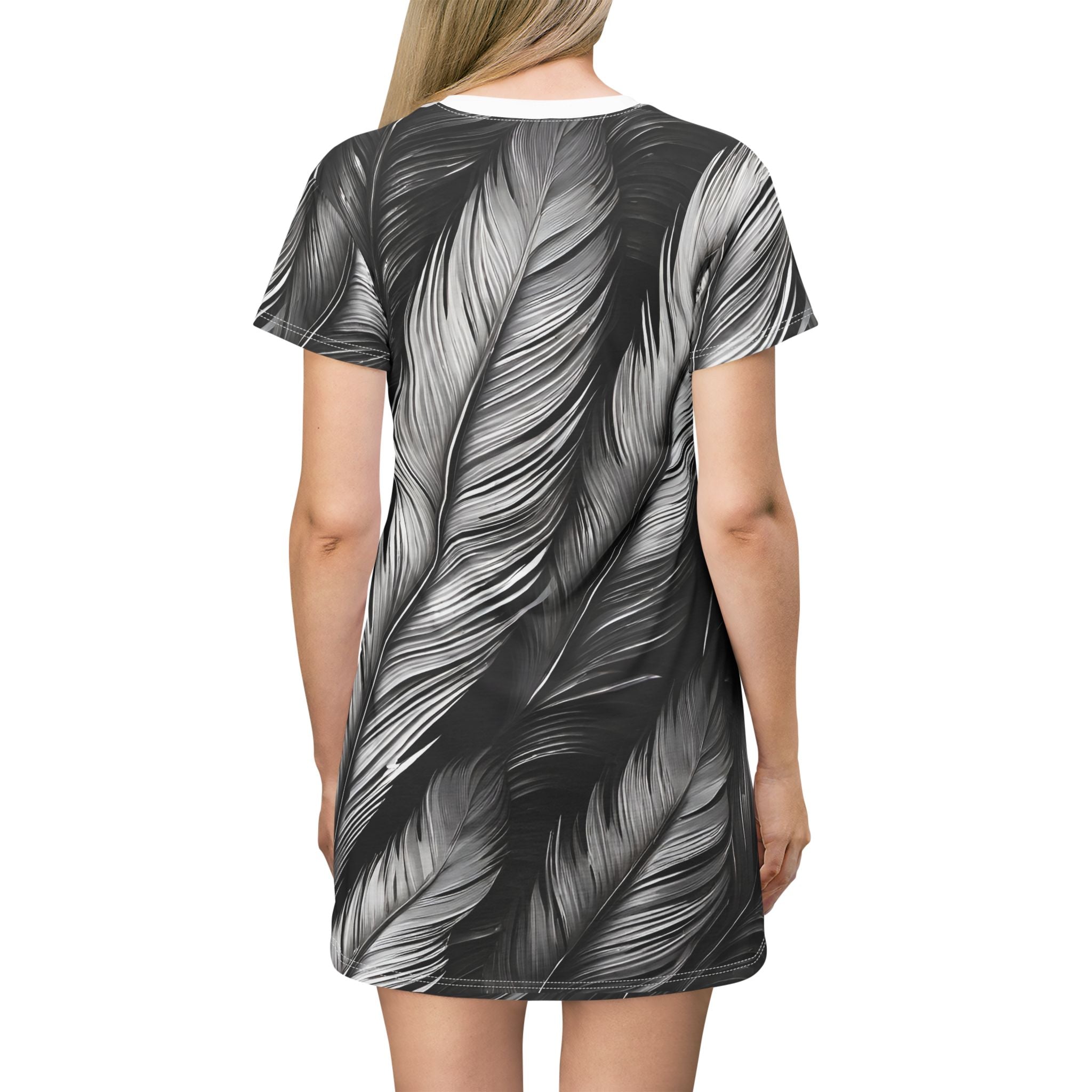 White Tribal Feathers Diamond Ring T-Shirt Dress