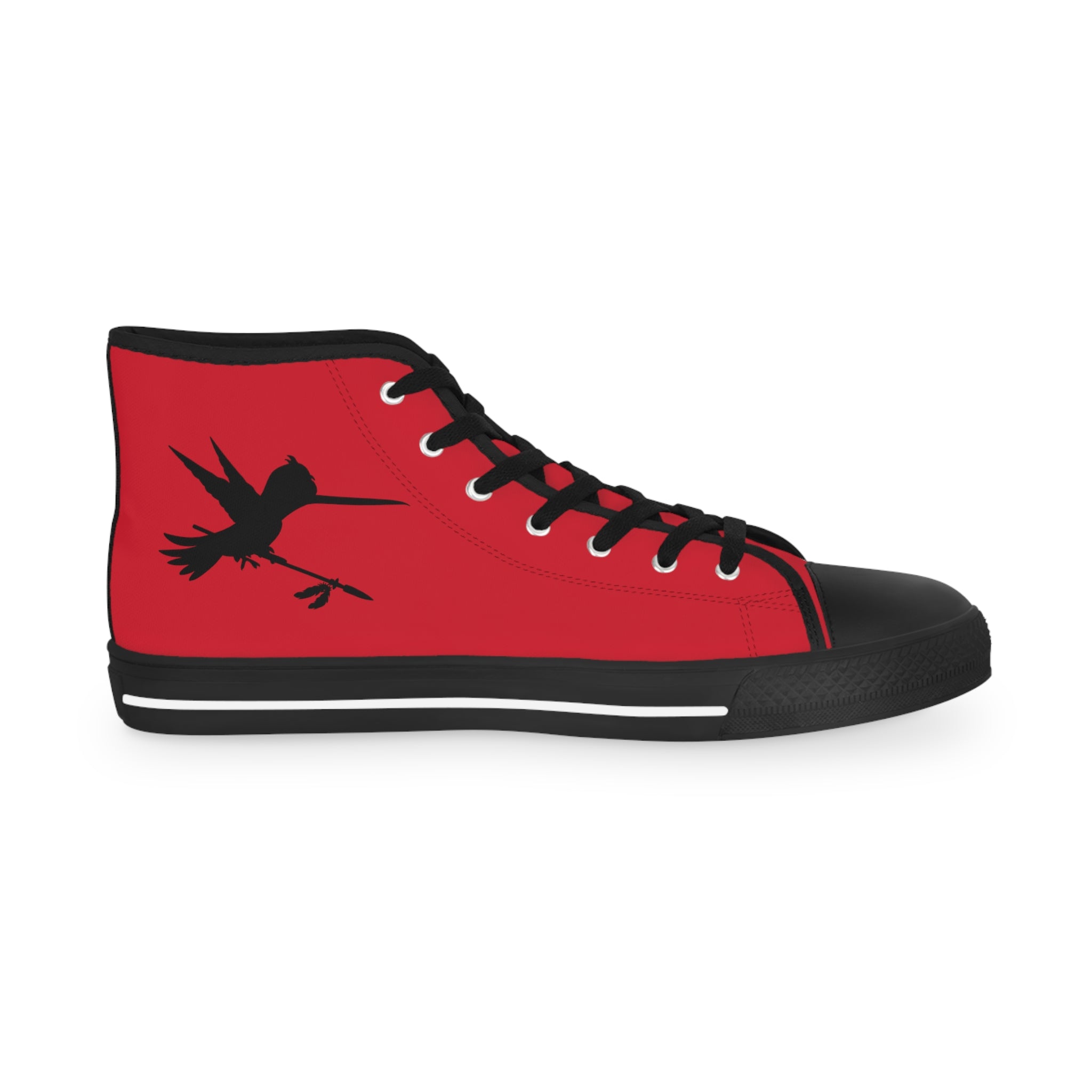 Blue White Feathers Spear Men's Red High Top Sneakers