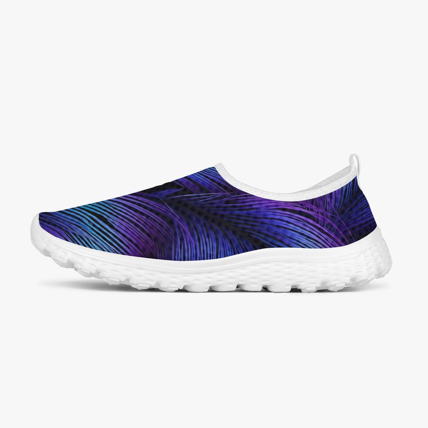 Purple Blue Feathers Women's Slip-On Mesh Running Shoes