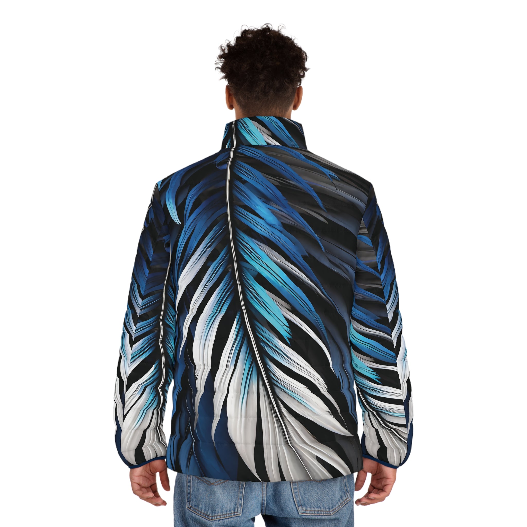 Blue White Feathers Puffer Jacket