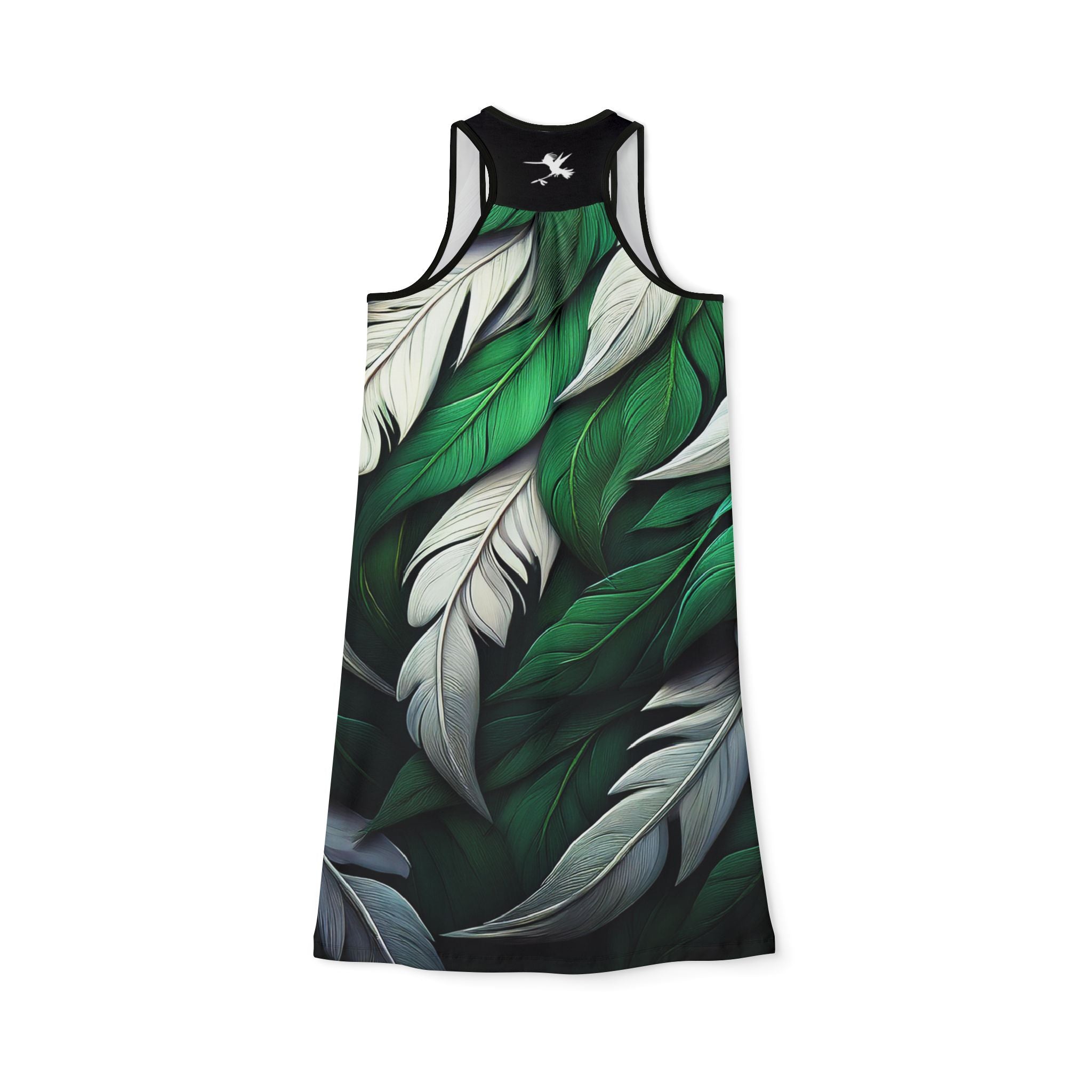 Green White Feathers Spear Racerback Dress