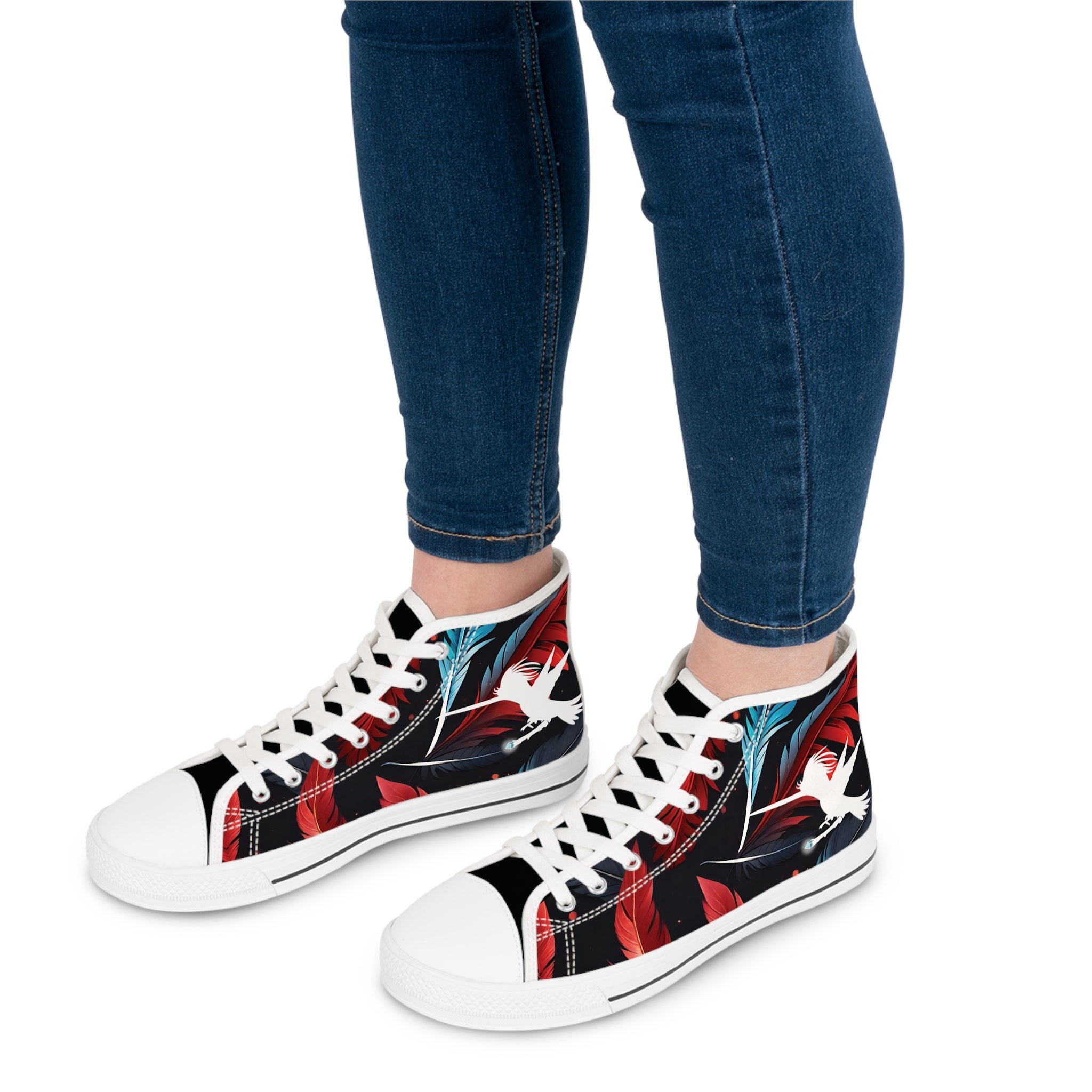 Red Party Feathers Wizard Wand Women's High Top Sneakers