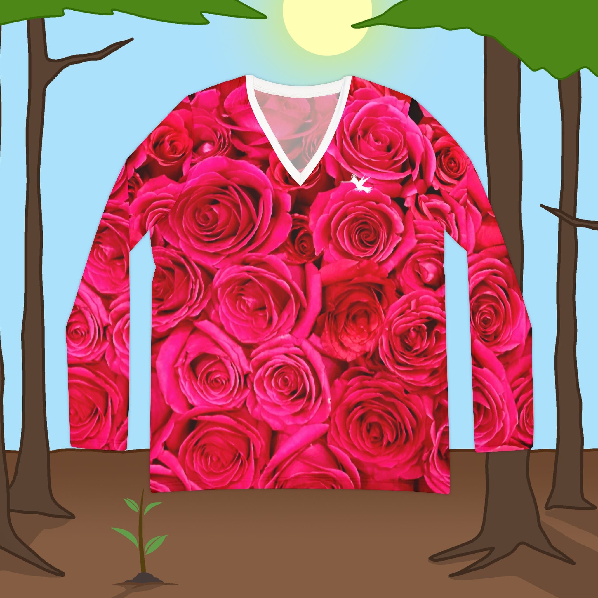 Roses Diamond Ring  Long Sleeve V-neck