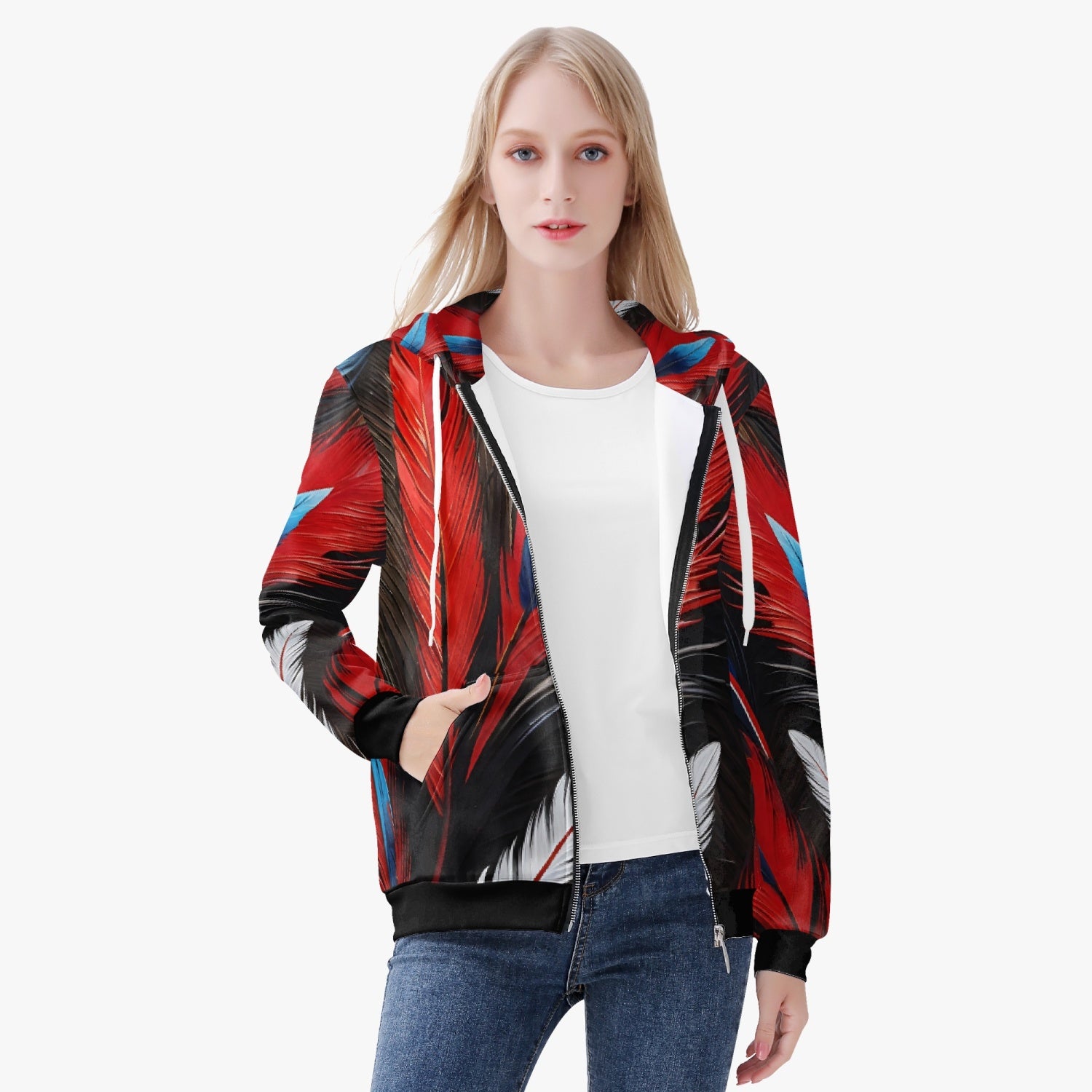 RWB Feathers Diamond Ring Women's Zip Up Hoodie