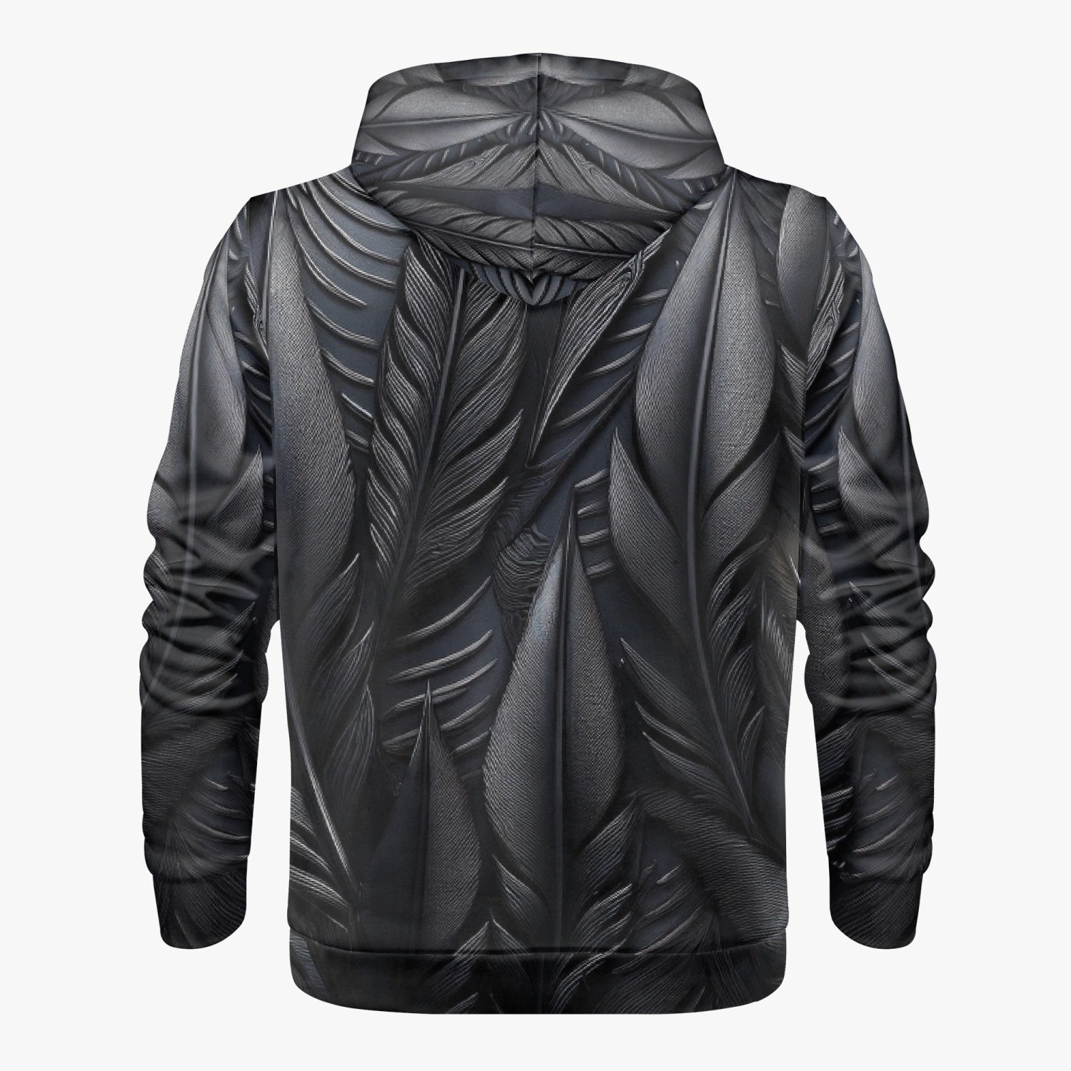 Black Tribal Feathers Zip Up Hoodie