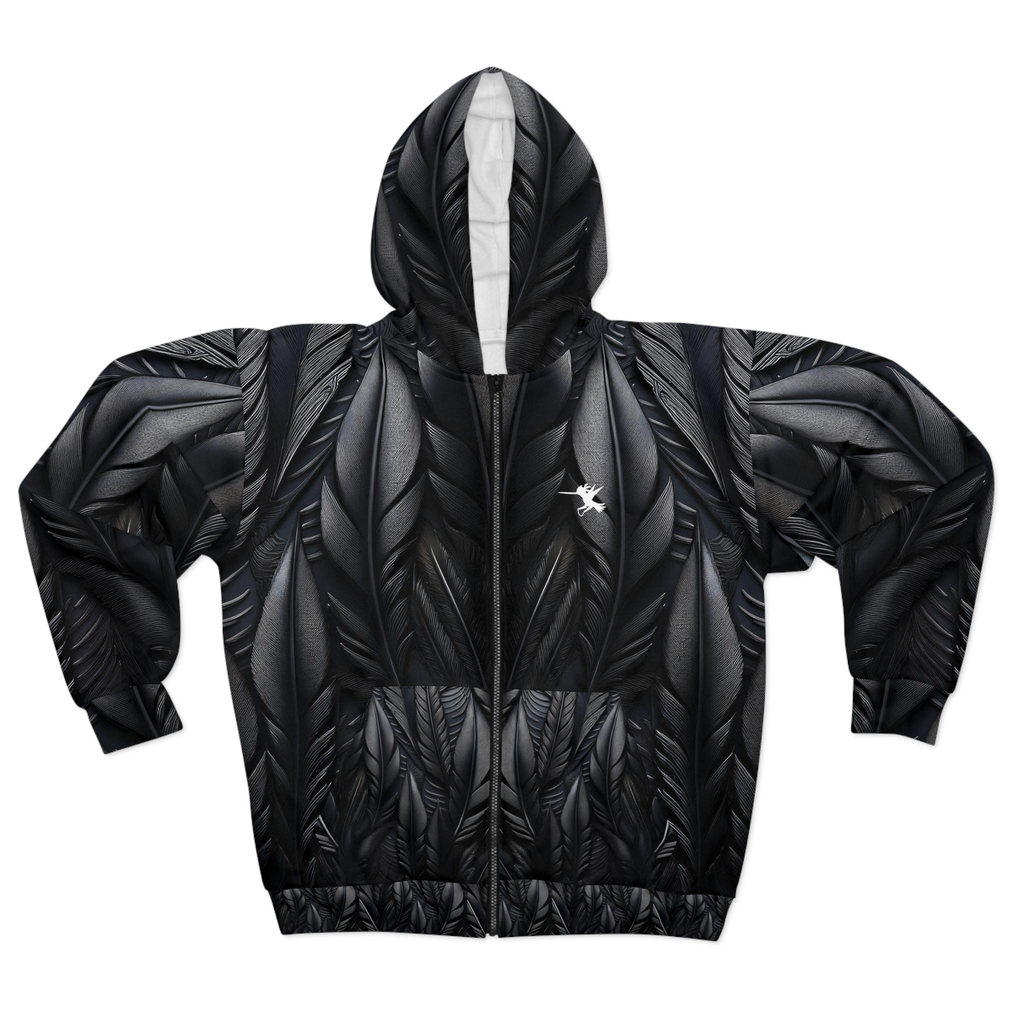 Black Tribal Feathers  Zip Up Hoodie