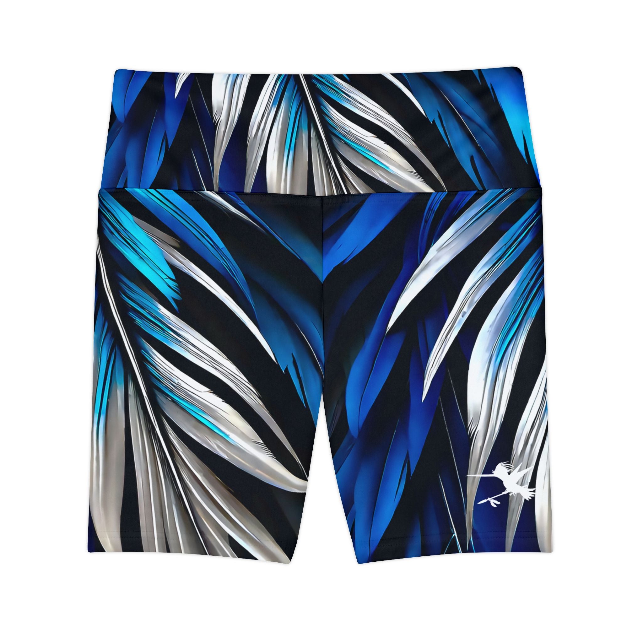 Blue White Feathers Spear Workout Shorts