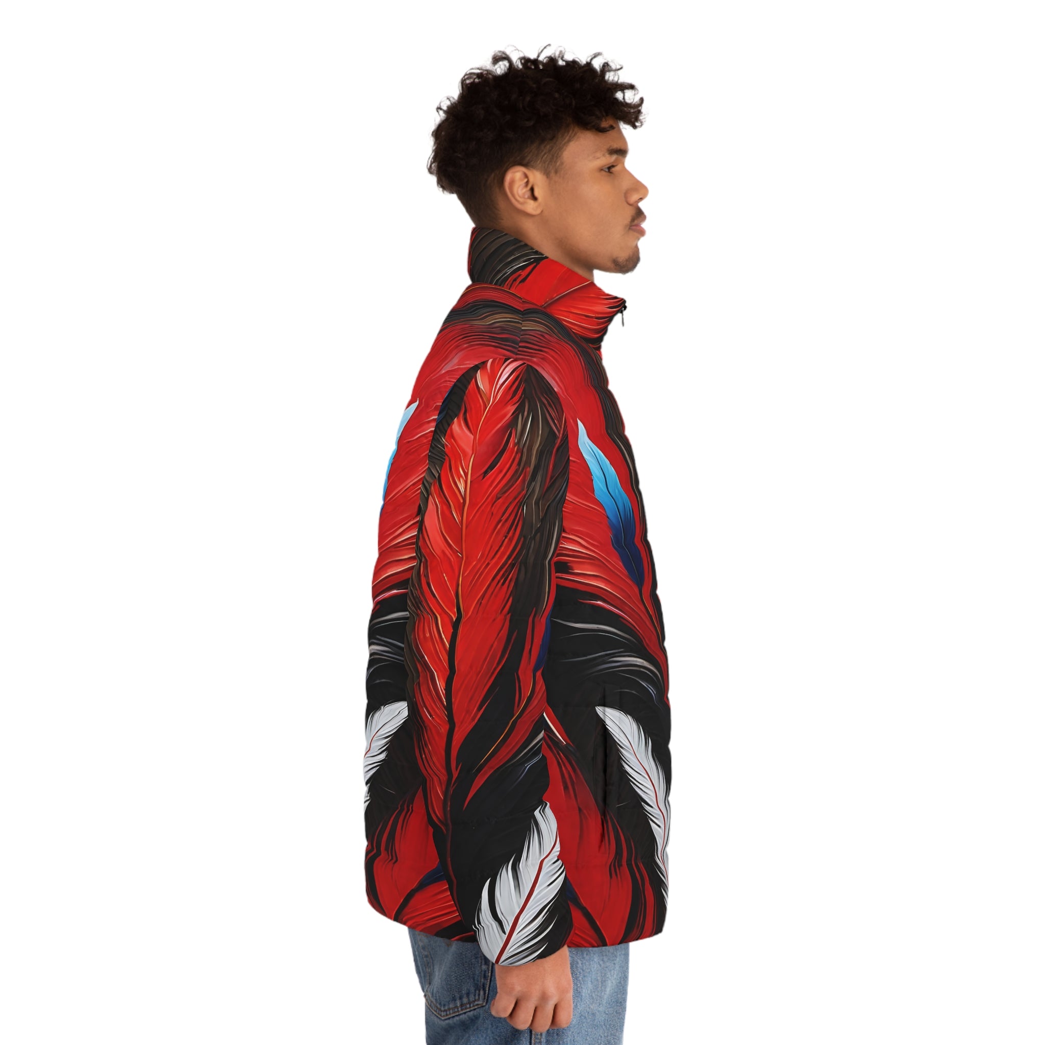 Red Blue white Feathers Puffer Jacket