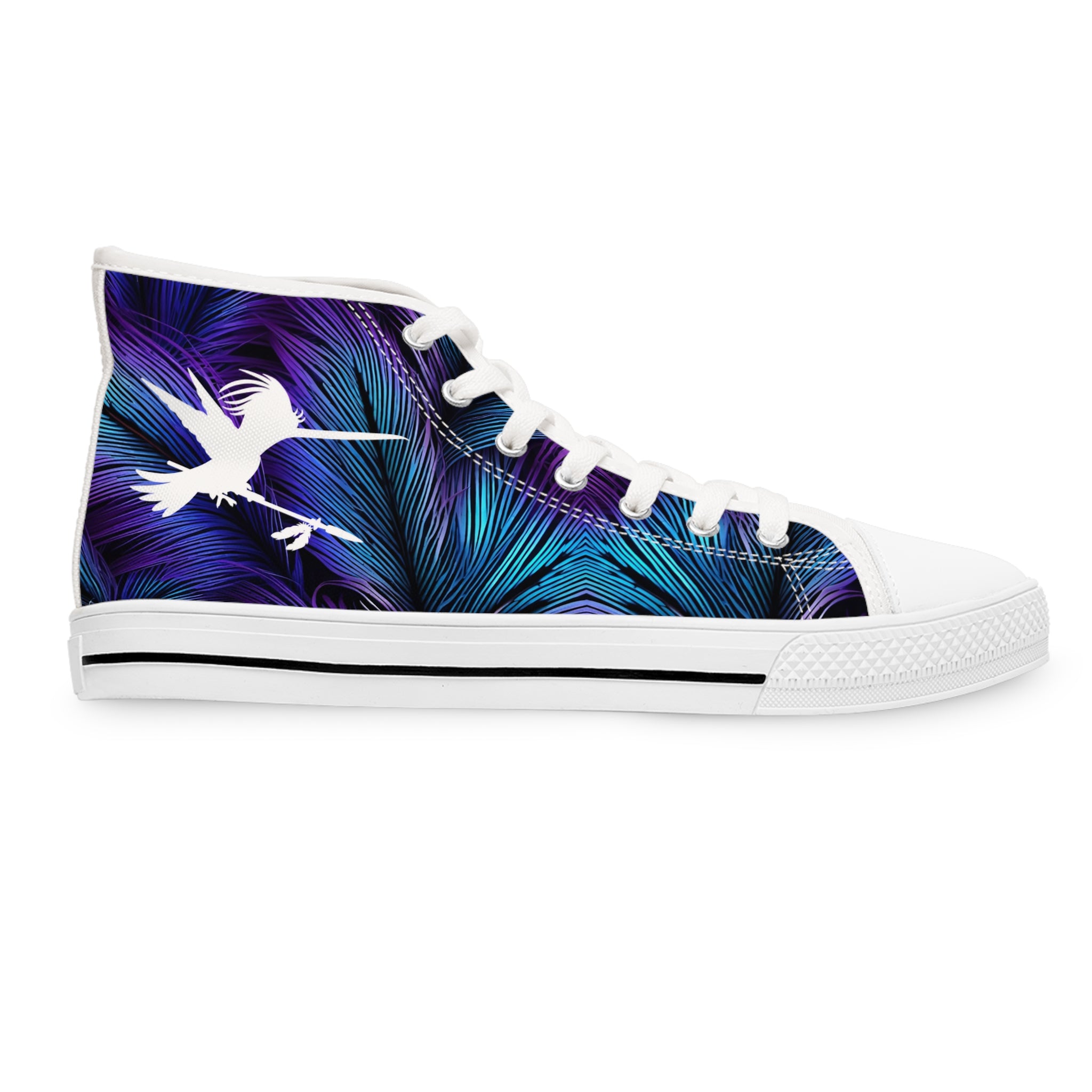 Purple Blue Feathers Spear Women's High Top Sneakers