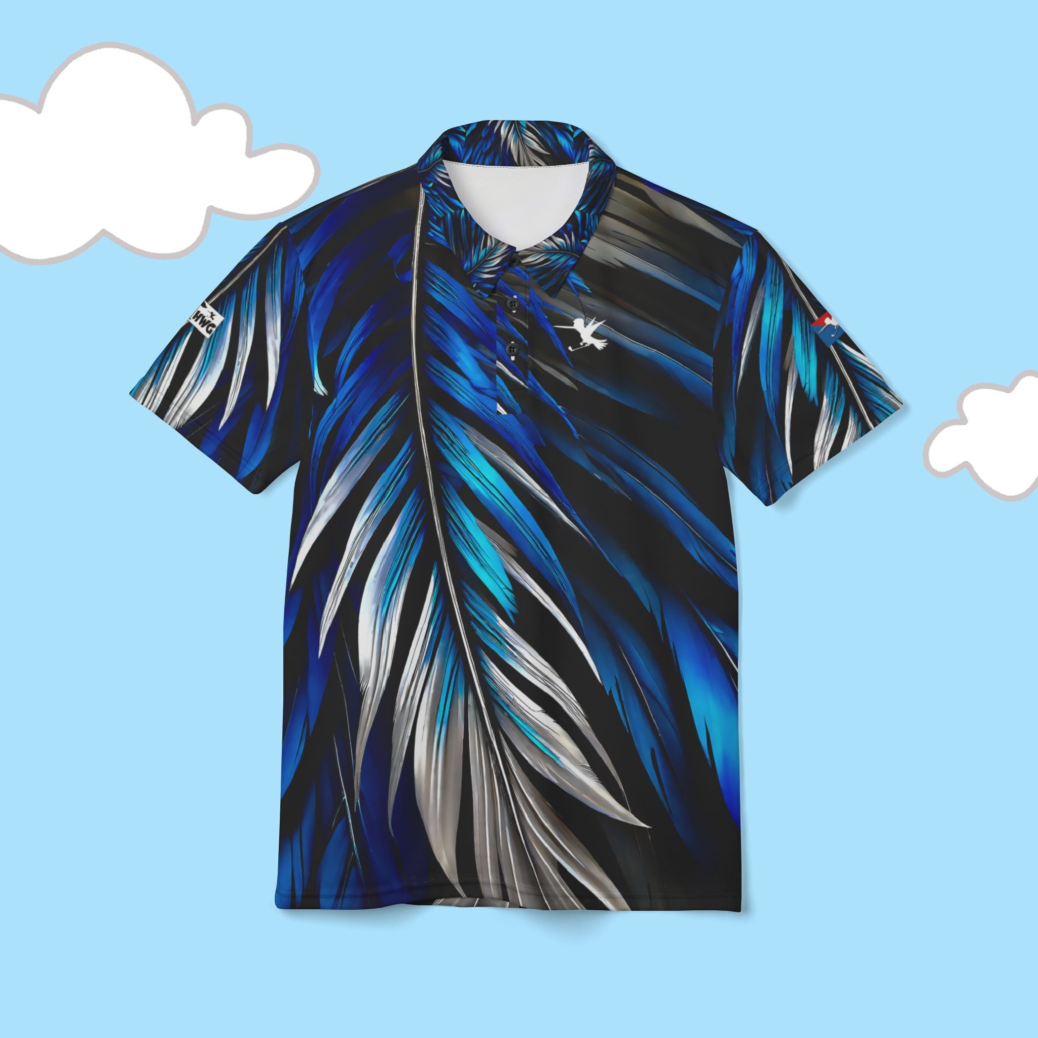 Blue White Feathers  Polo Shirt