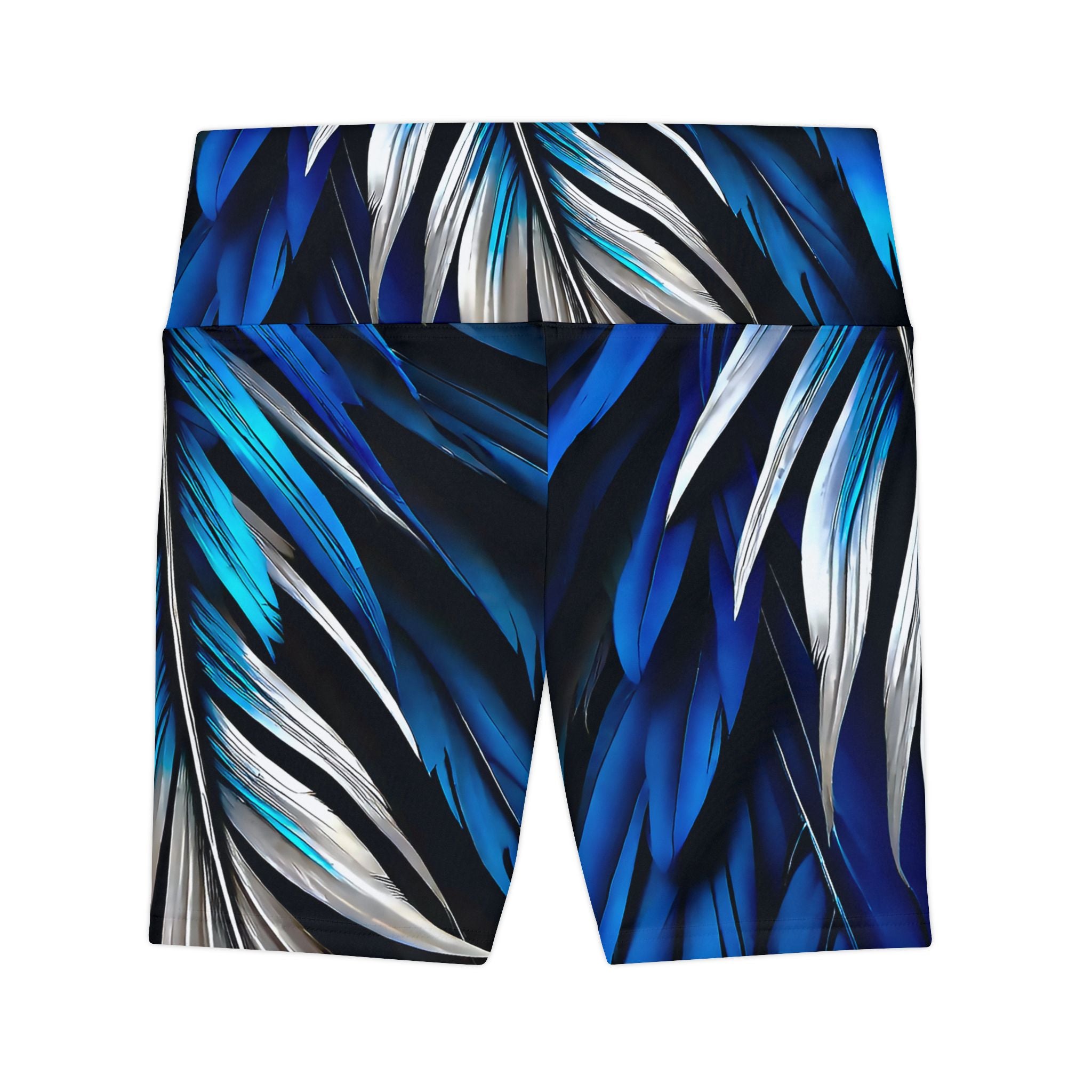 Blue White Feathers Spear Workout Shorts