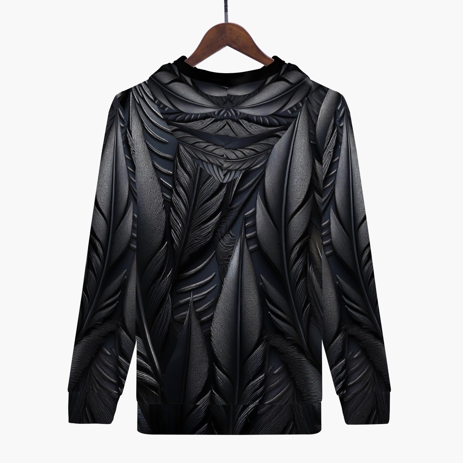 Black Tribal Feathers Zip Up Hoodie